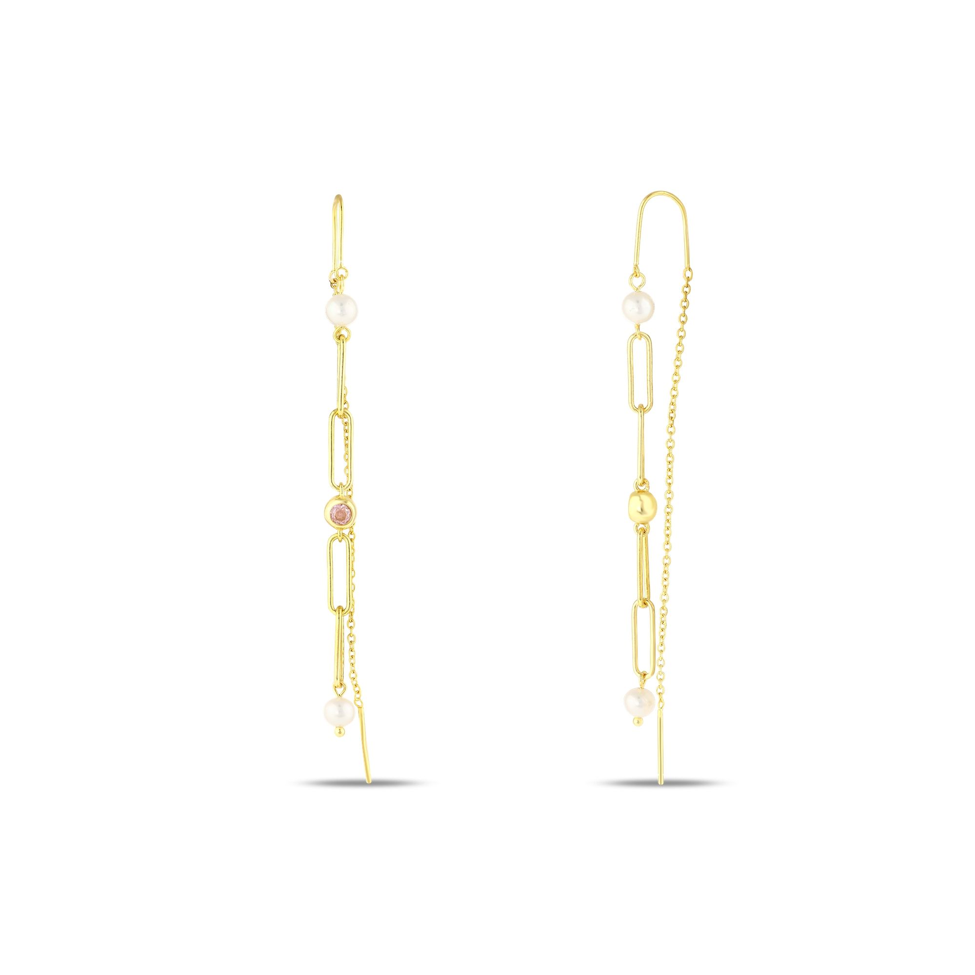 Sun Collection Long Chain Silver Earring