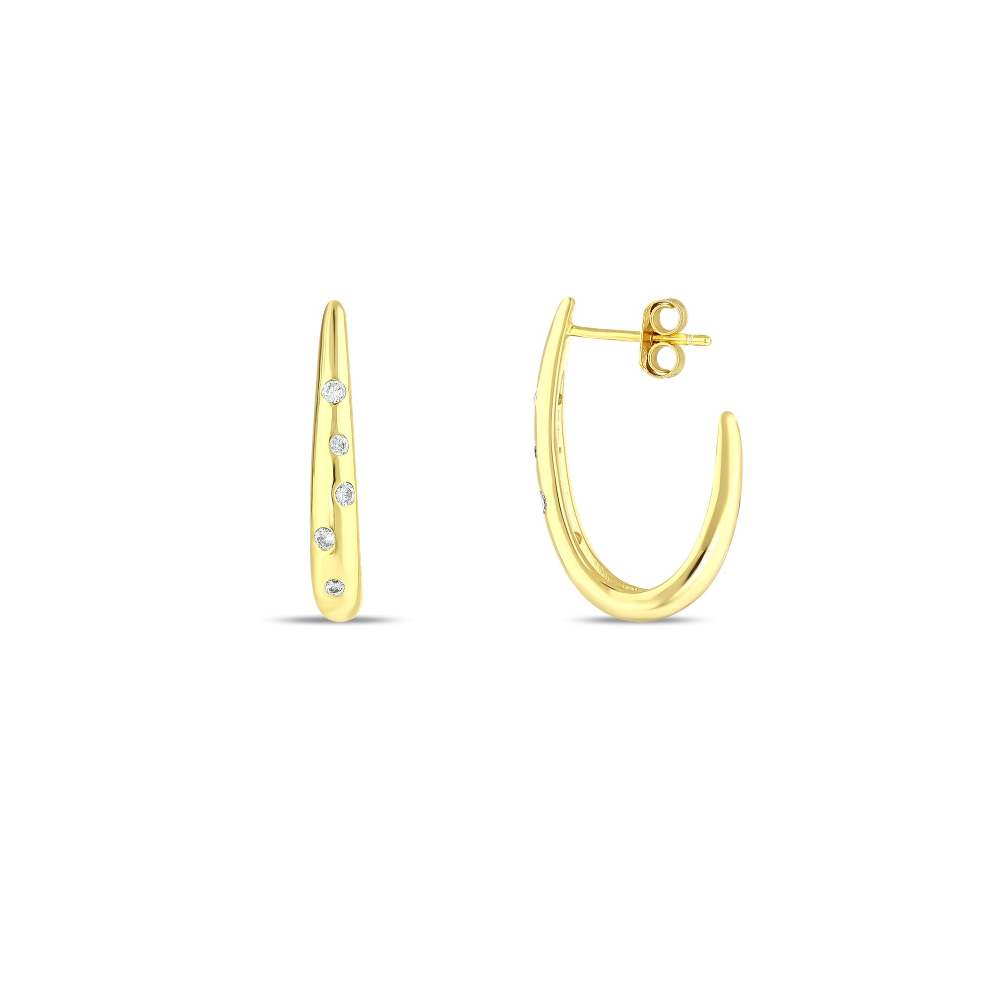 Sun Collection Stone-Embellished Oval Silver Earrings