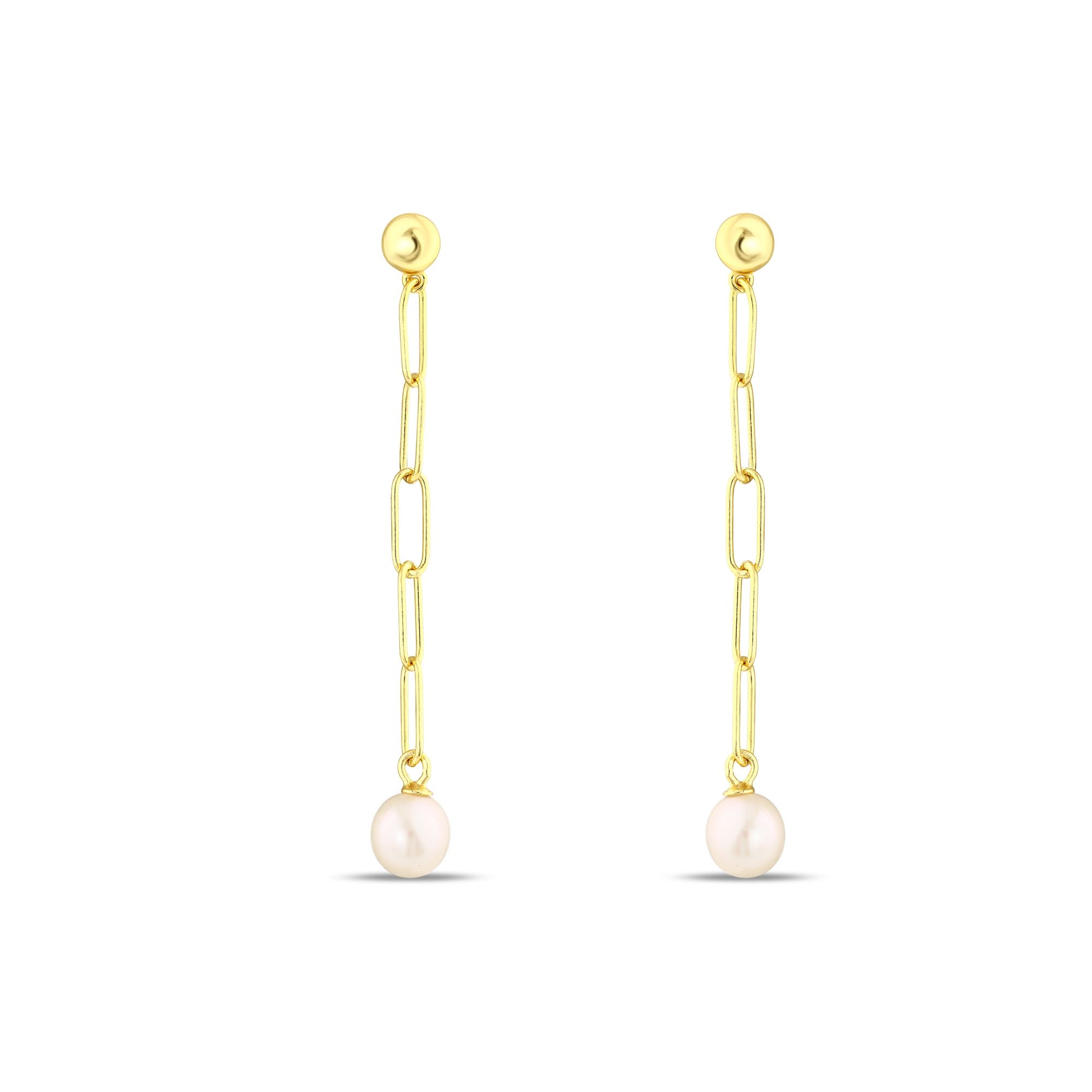 Sun Collection Pearl Stone Chain Silver Earrings