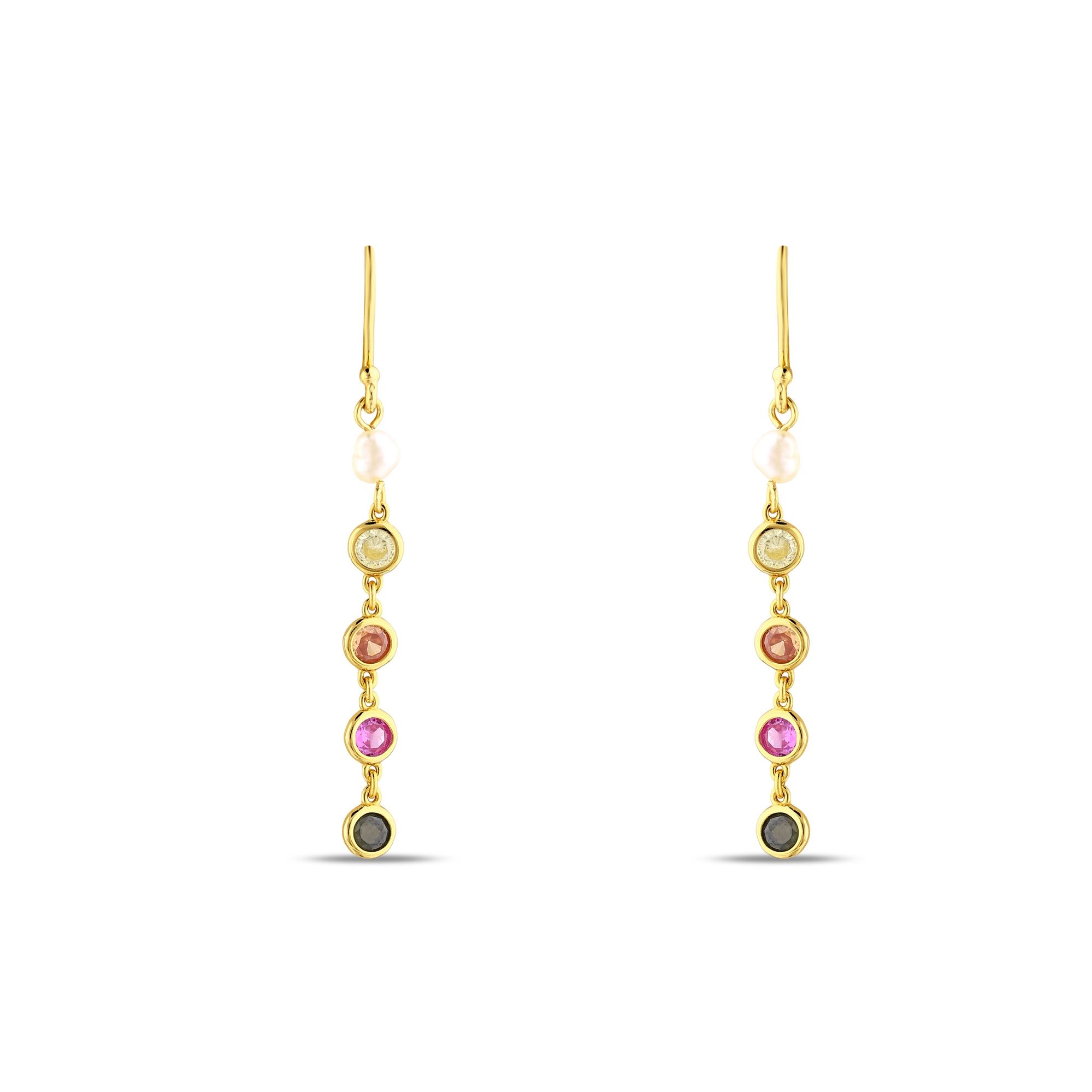 Серьги-подвески Sun Collection из серебра с цветными камнями и жемчугом
