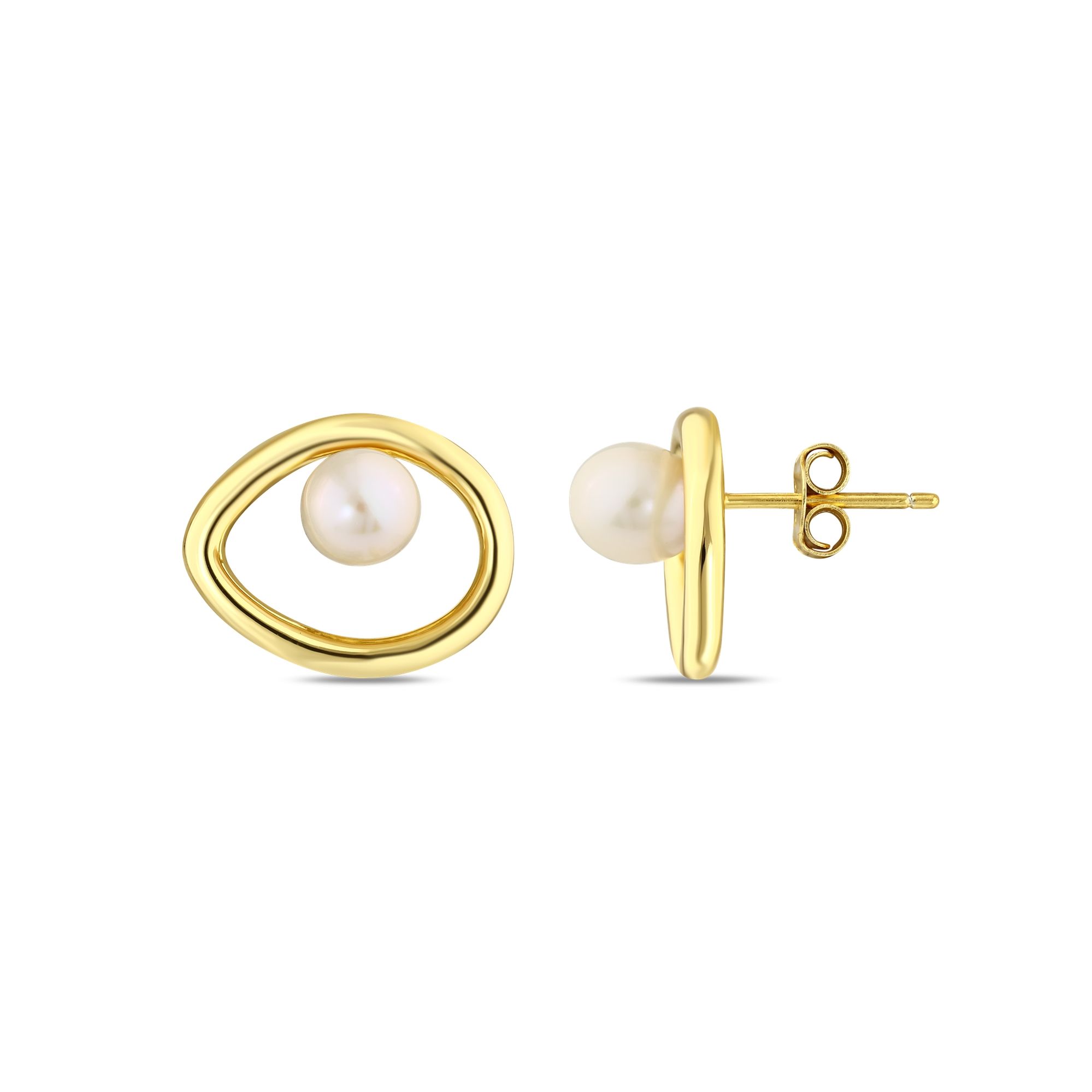 Sun Collection Oval Silver EARRINGS with Pearl Stone