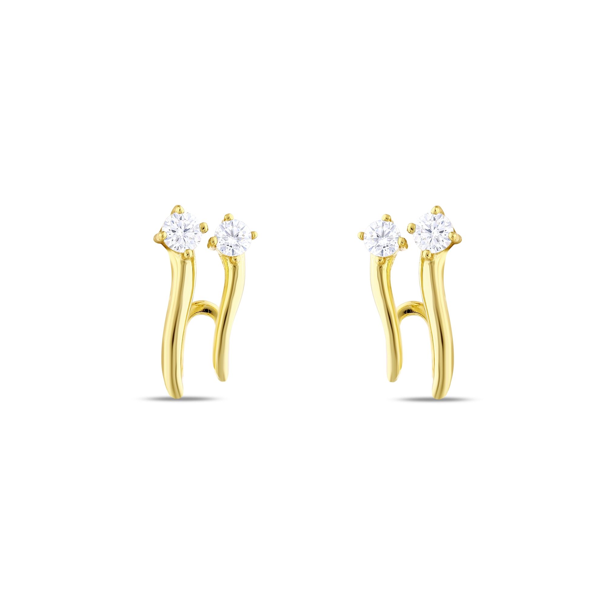 Sun Collection Minimalist Two-Line Shimmering Stone Silver Earrings