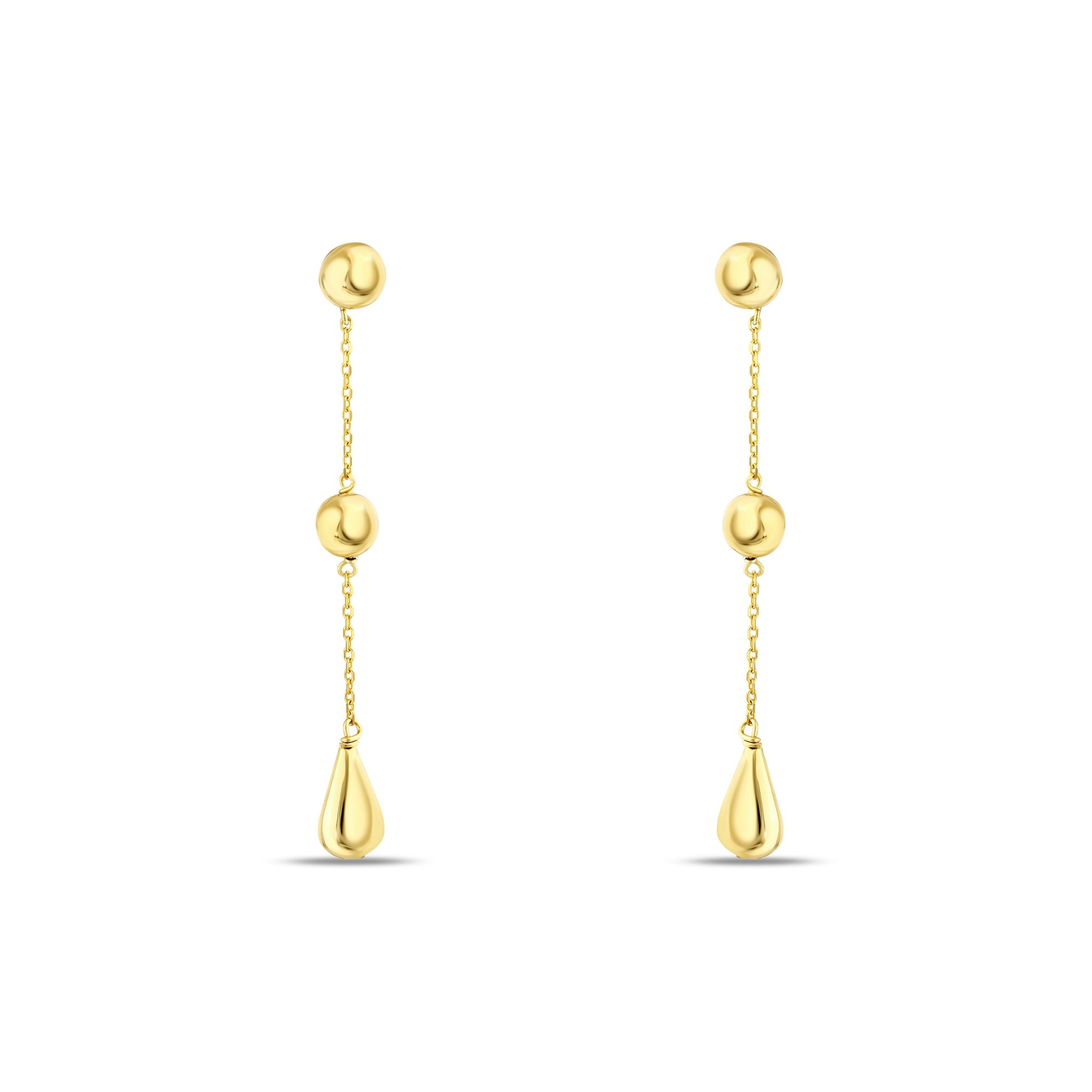 Sun Collection Long Chain Dangle Silver Earrings with Top and Drop Details