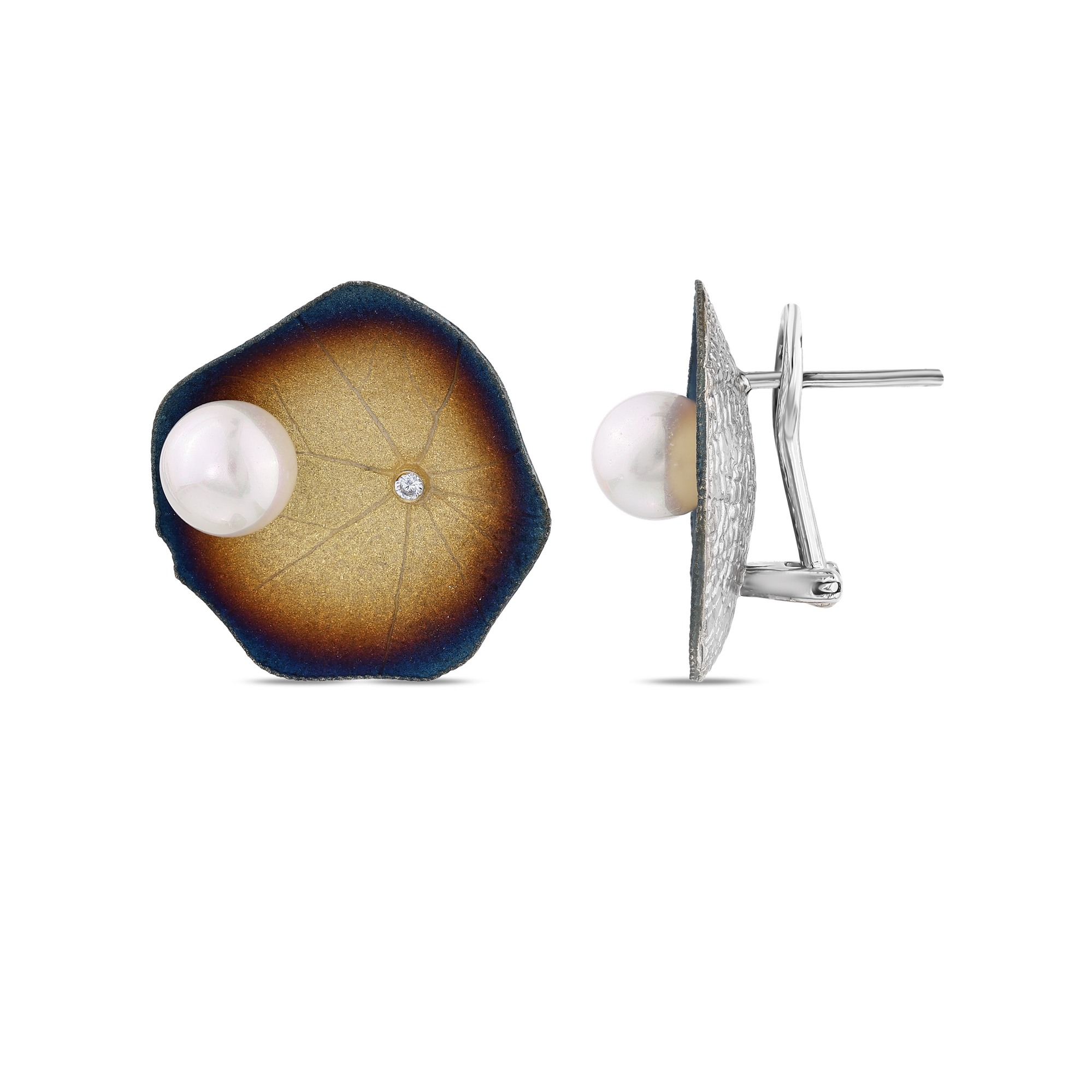 Global Warming White Pearl and Stone Detailed Burnt Color Enamel Leaf