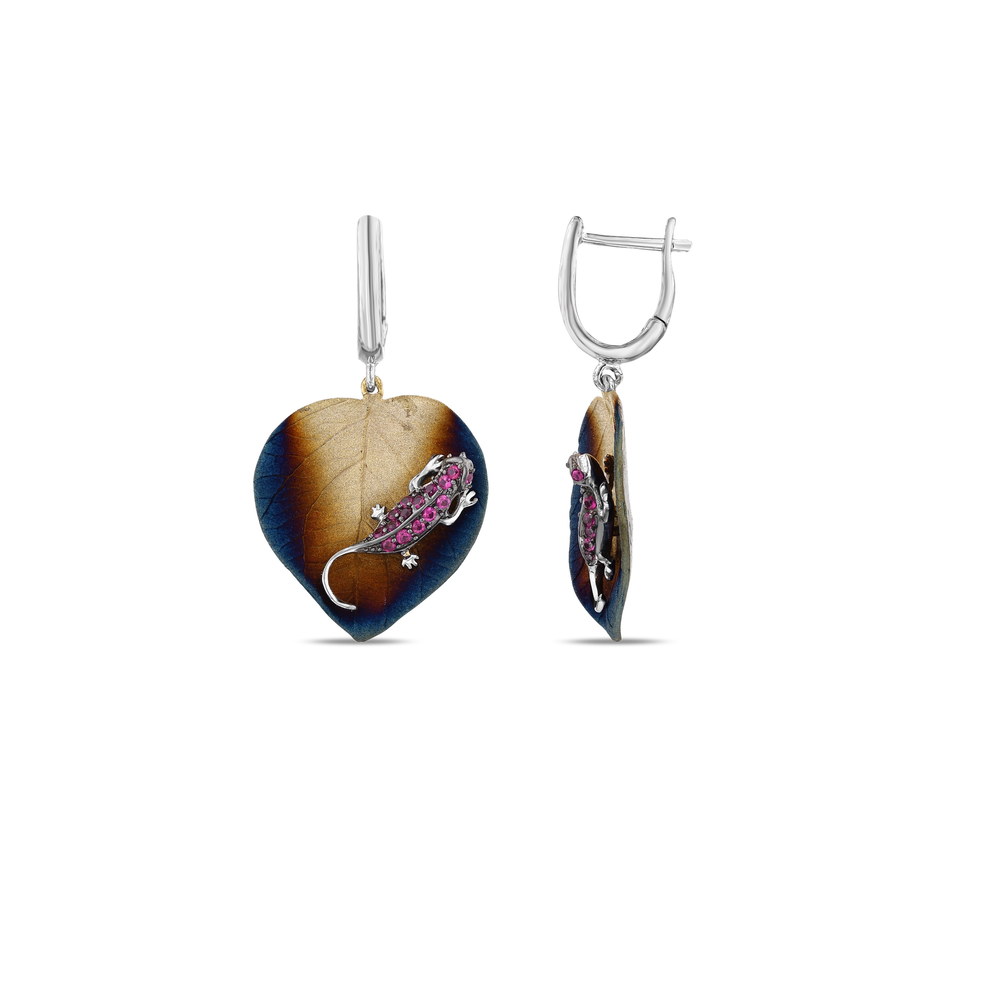 Global Warming Burnt Enamel Pink Stone Lizard Figure Dangle