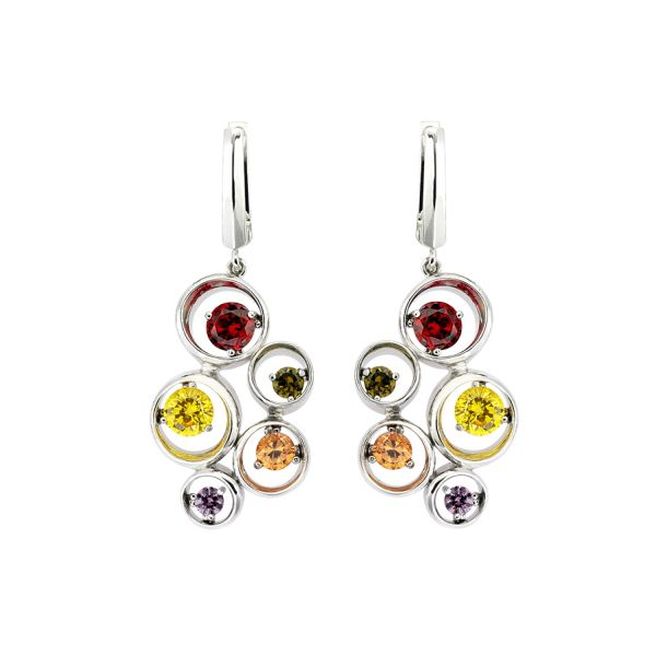 Hypnose Collection Asymmetrical Design Five-Color Stone Silver Earrings