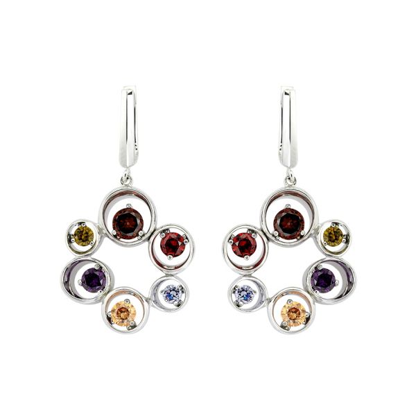 Hypnose Collection Floral Multi-Colored Stone Silver Earrings