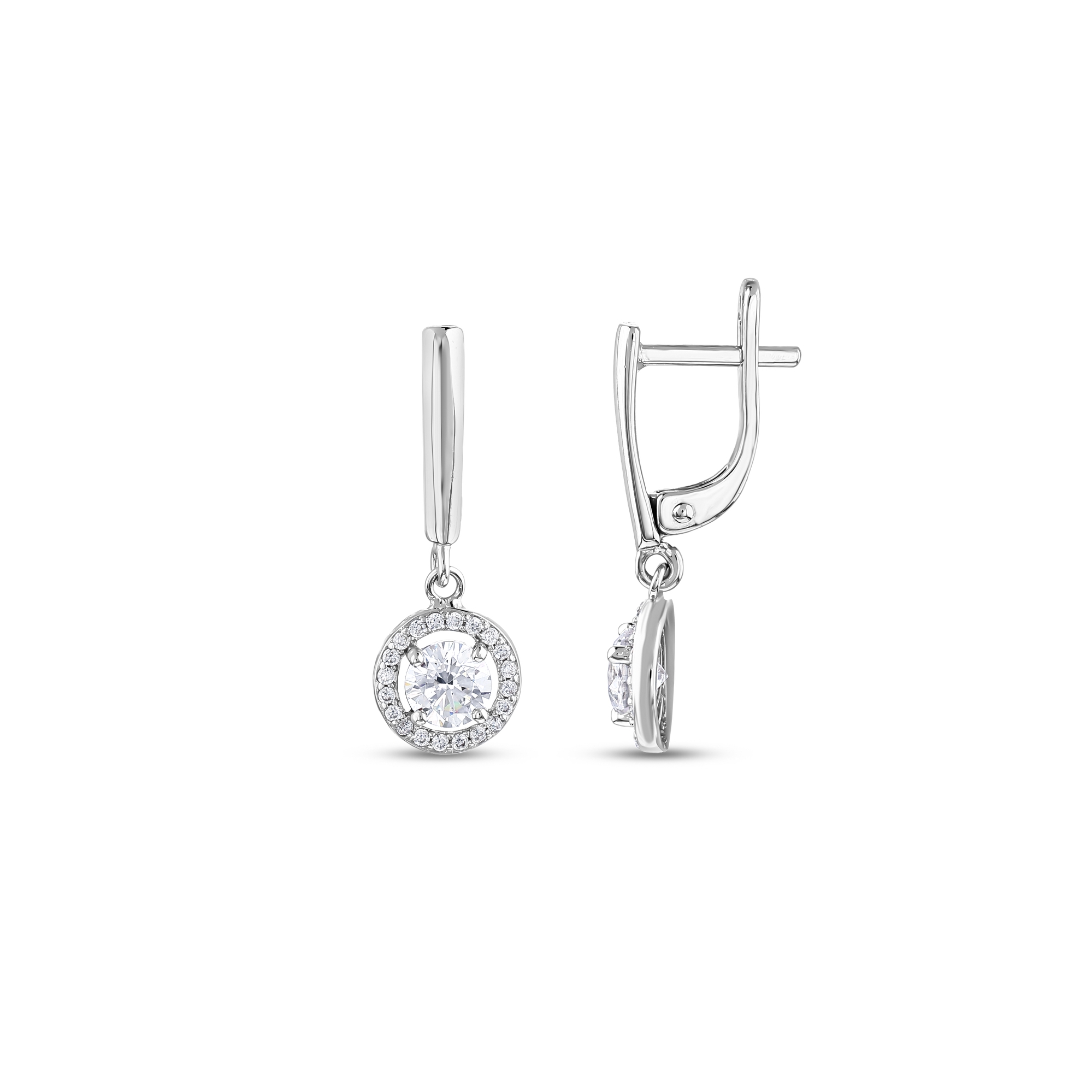 Серебряные серьги Gift Collection круглой формы с белыми камнями