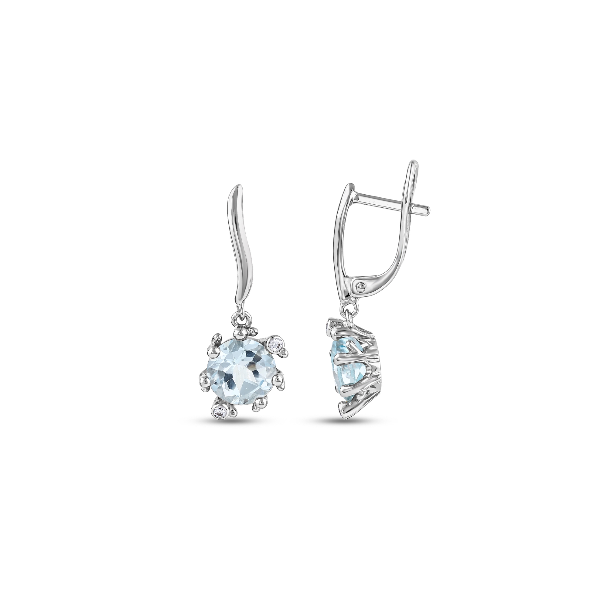 Серебряные висячие серьги из коллекции Gift с синим камнем и деталями из циркона
