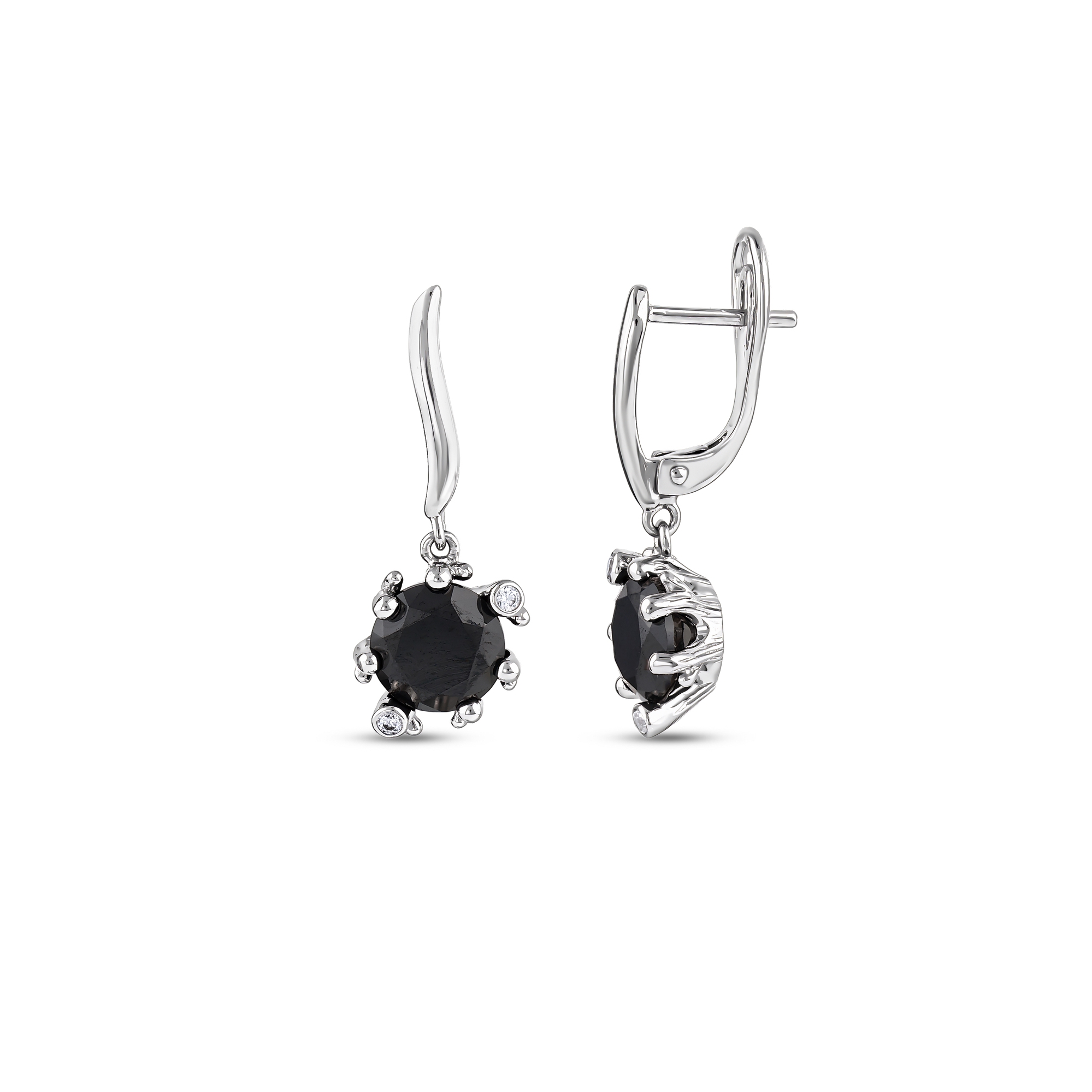 Серебряные висячие серьги Gift Collection с черным камнем и цирконием