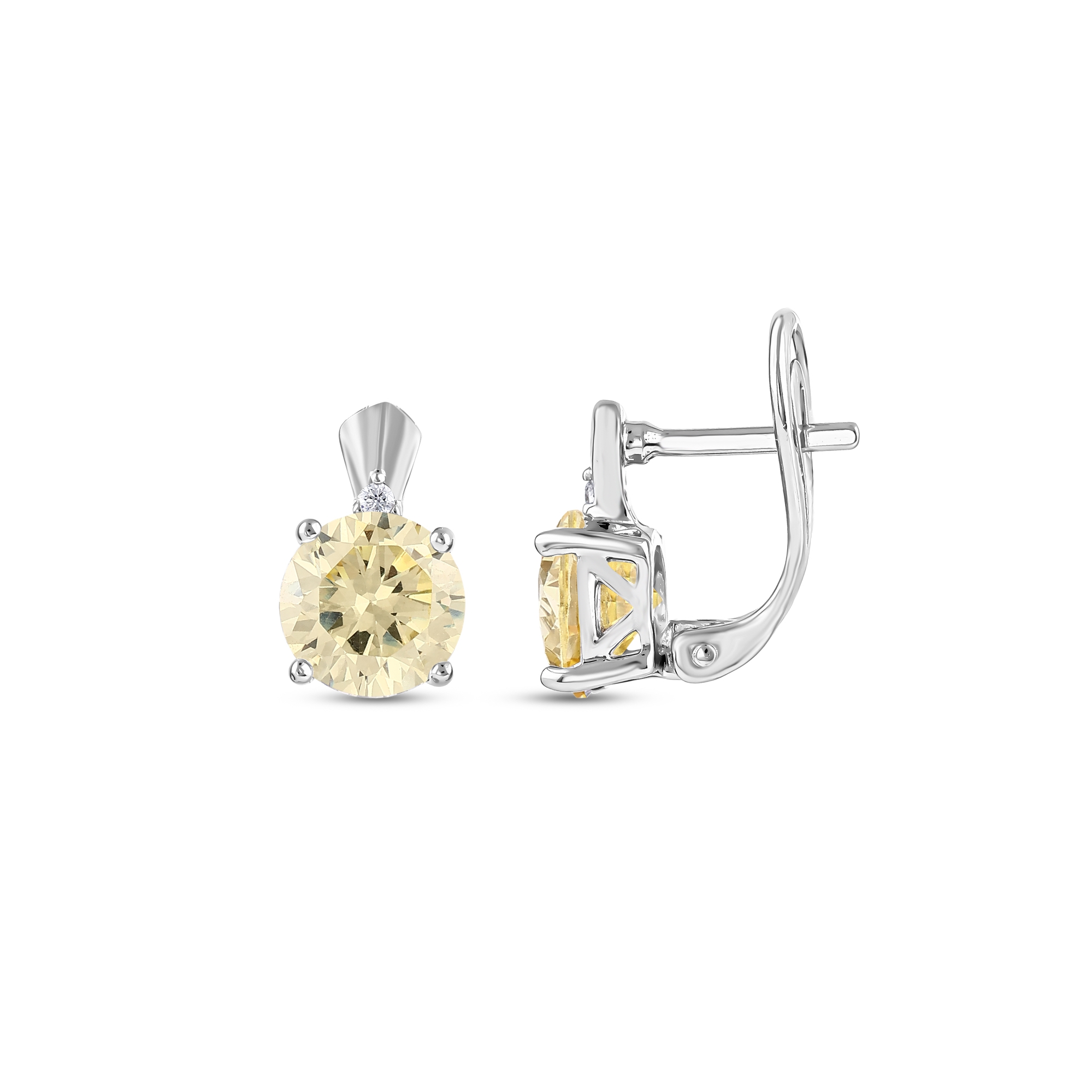 Серьги-гвоздики Gift Collection, круглые, с одним камнем, серебро, желтый цвет