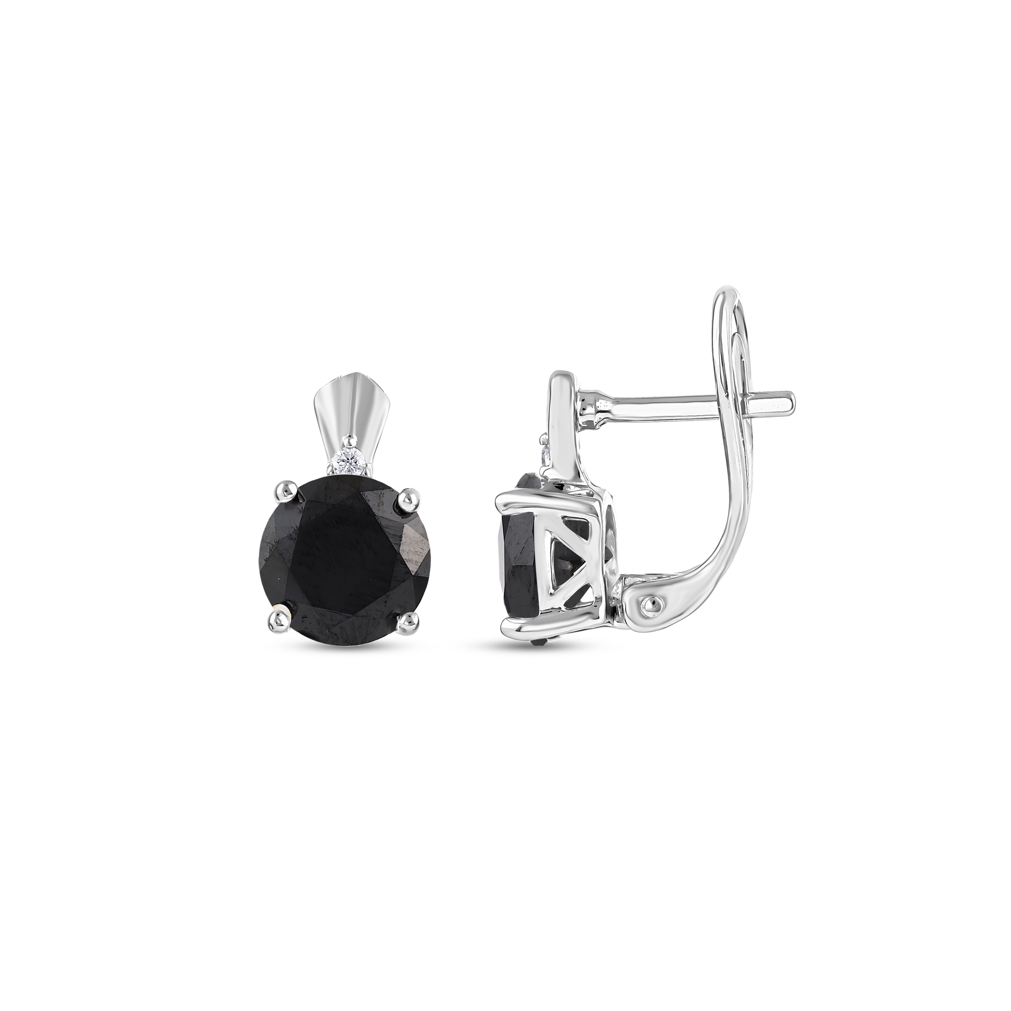 Серьги-гвоздики Gift Collection, круглые, с одним камнем, серебро, черные
