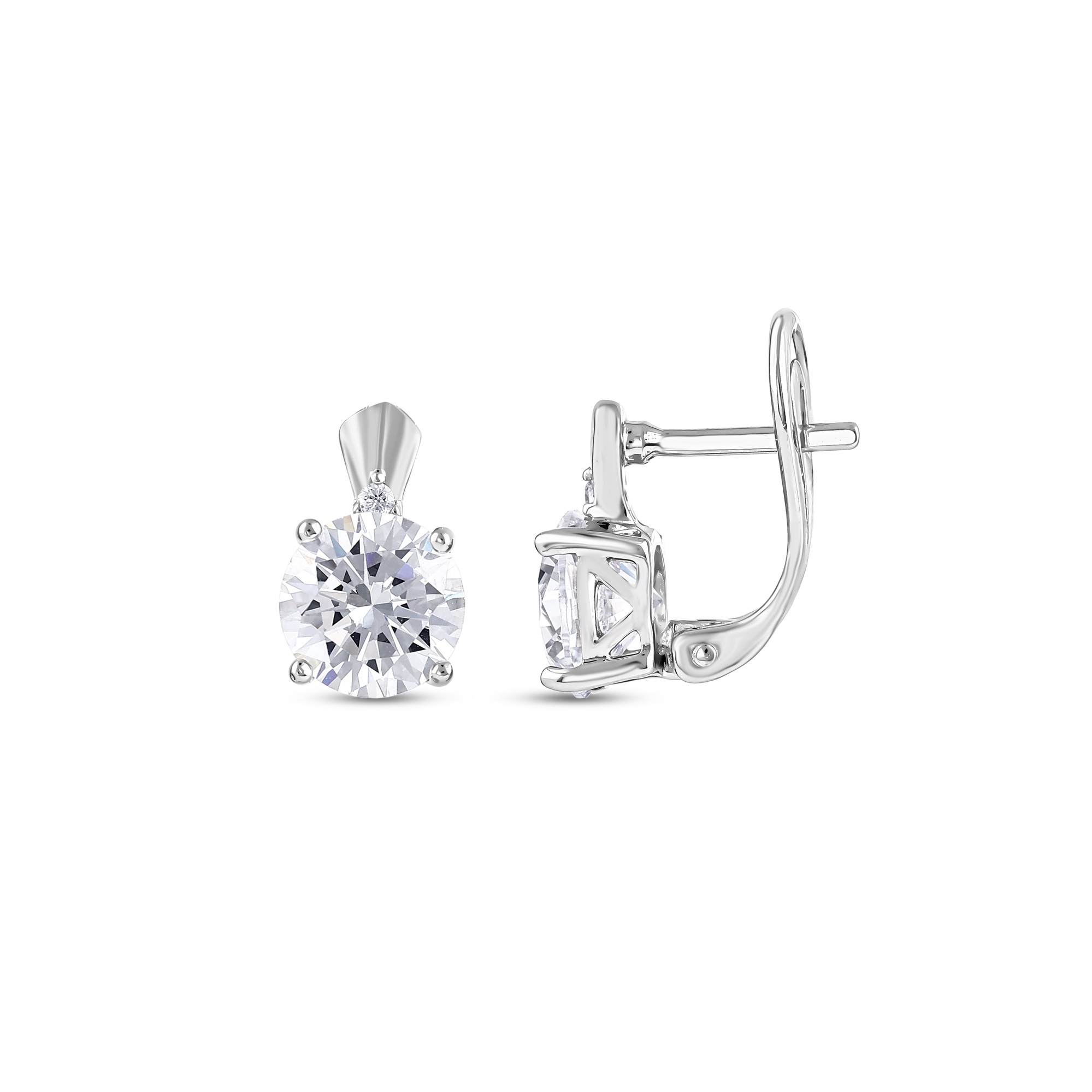 Коллекция Gift, круглые серьги-солитеры из серебра, белые