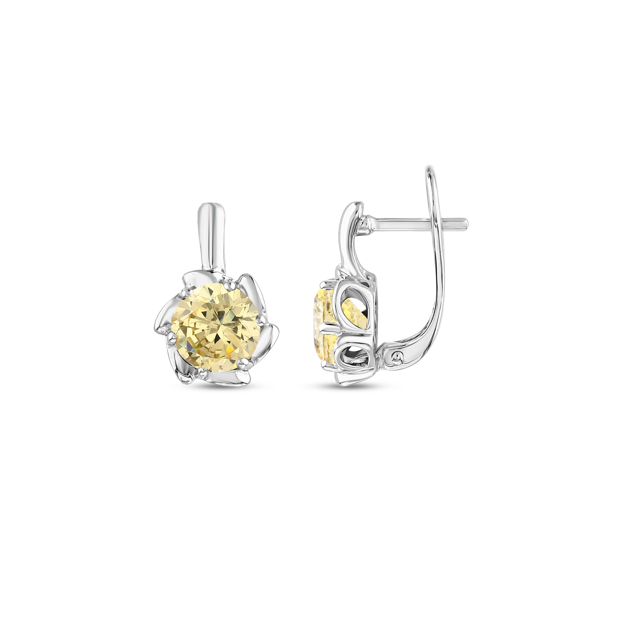 Серьги Gift Collection из серебра с желтыми кристаллами и спиральным дизайном