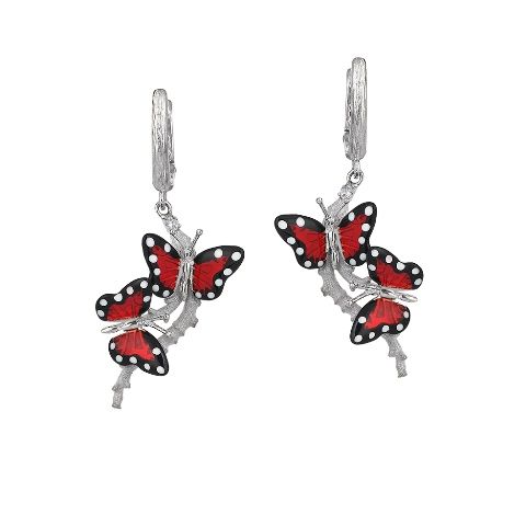 Monarch Butterfly Red Enamel Double Butterfly Figure Branch Design Dangle