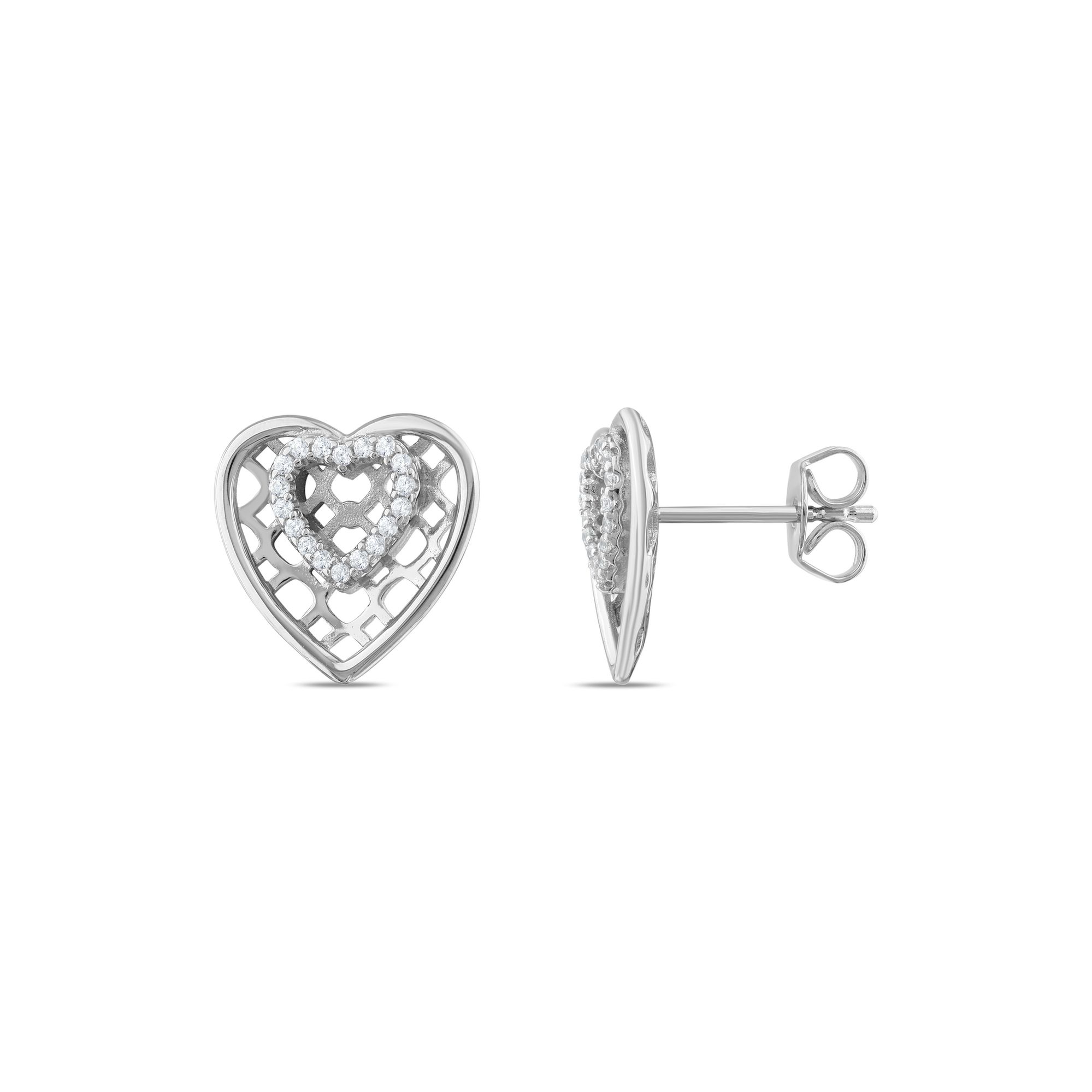 Gift Collection Heart-Within-Heart Design Silver Earrings