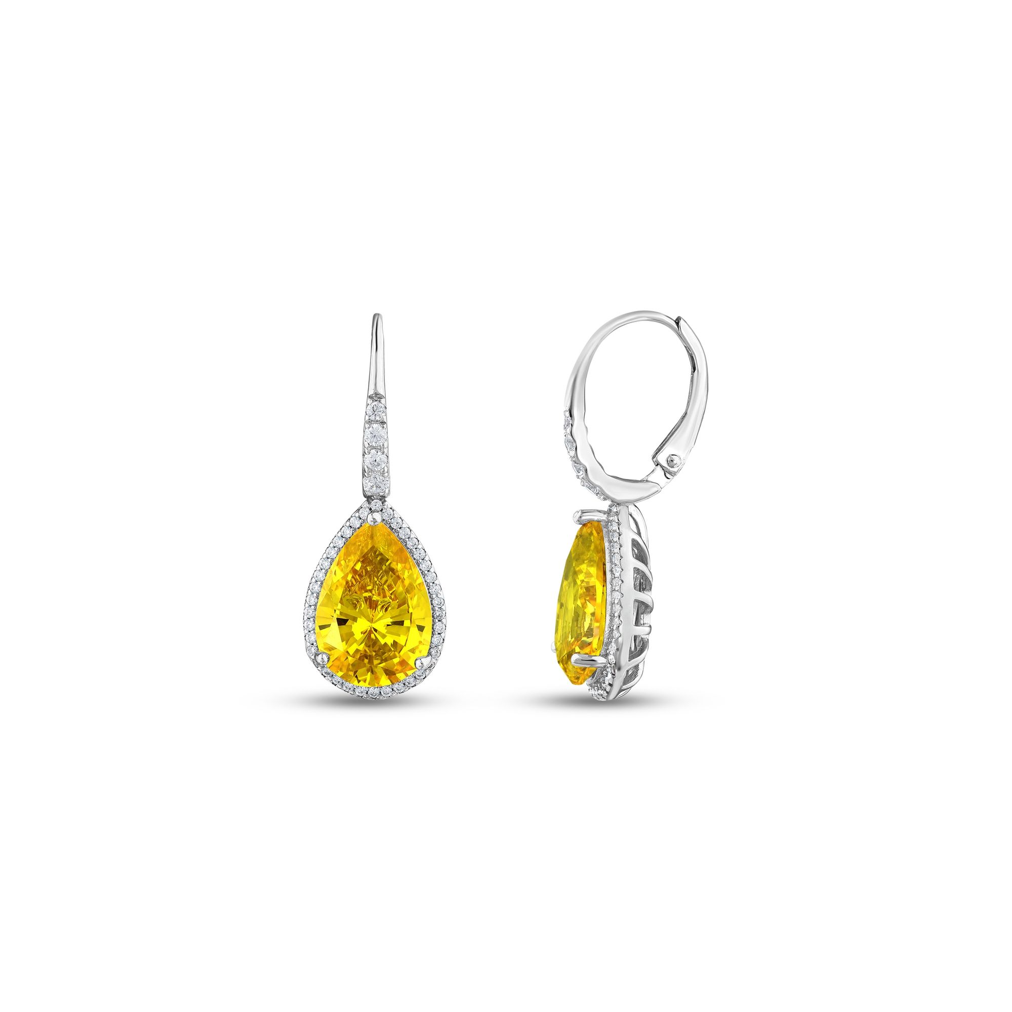 Baguette Collection Drop Cut Yellow Zircon Stone Silver Earrings
