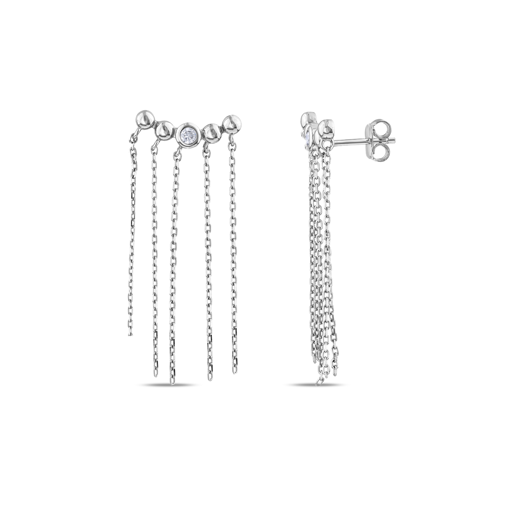 Lucky Gems Collection Long Chain Tassel Silver Earrings