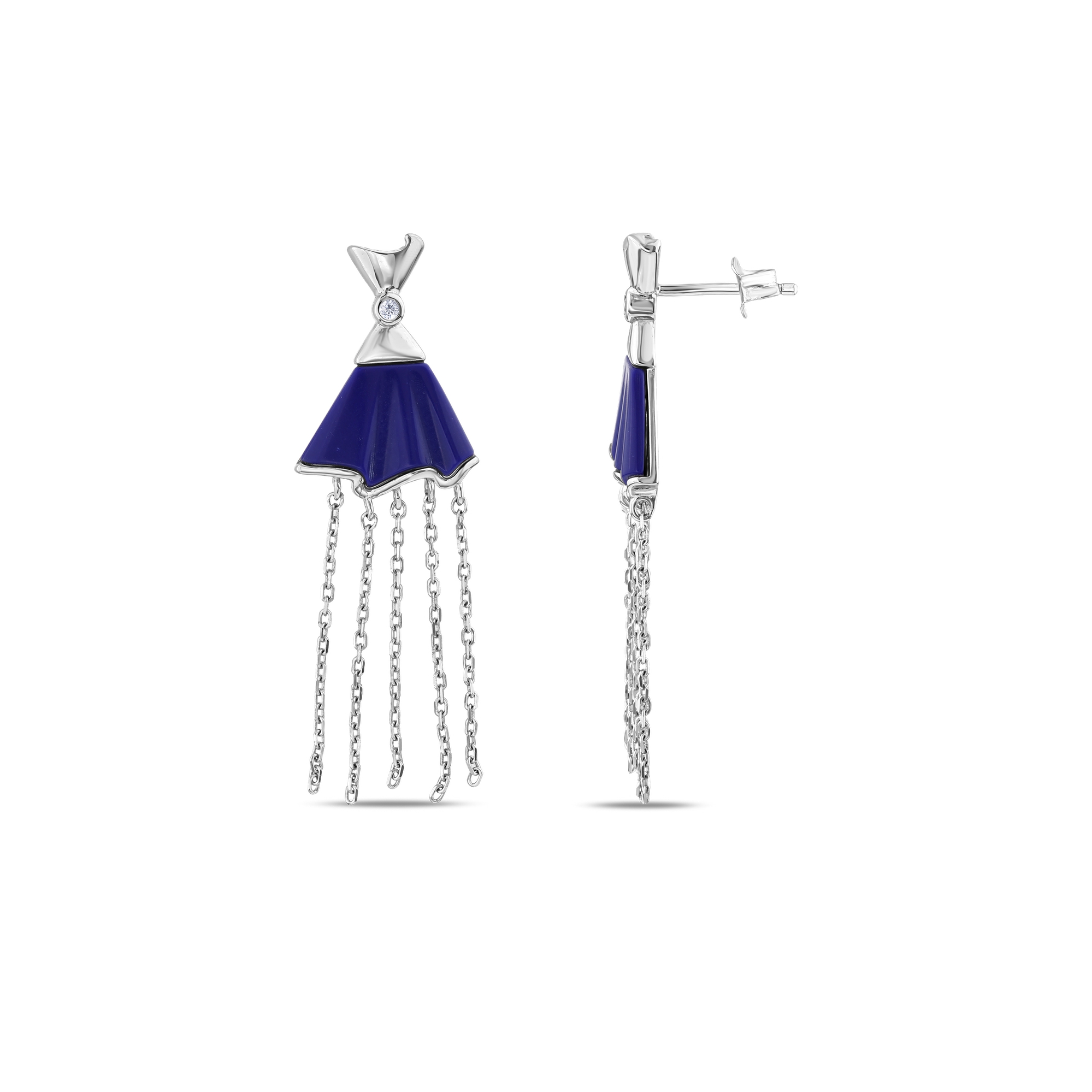 Lucky Gems Collection Lapis Enamel Chain Tassel Silver Earrings
