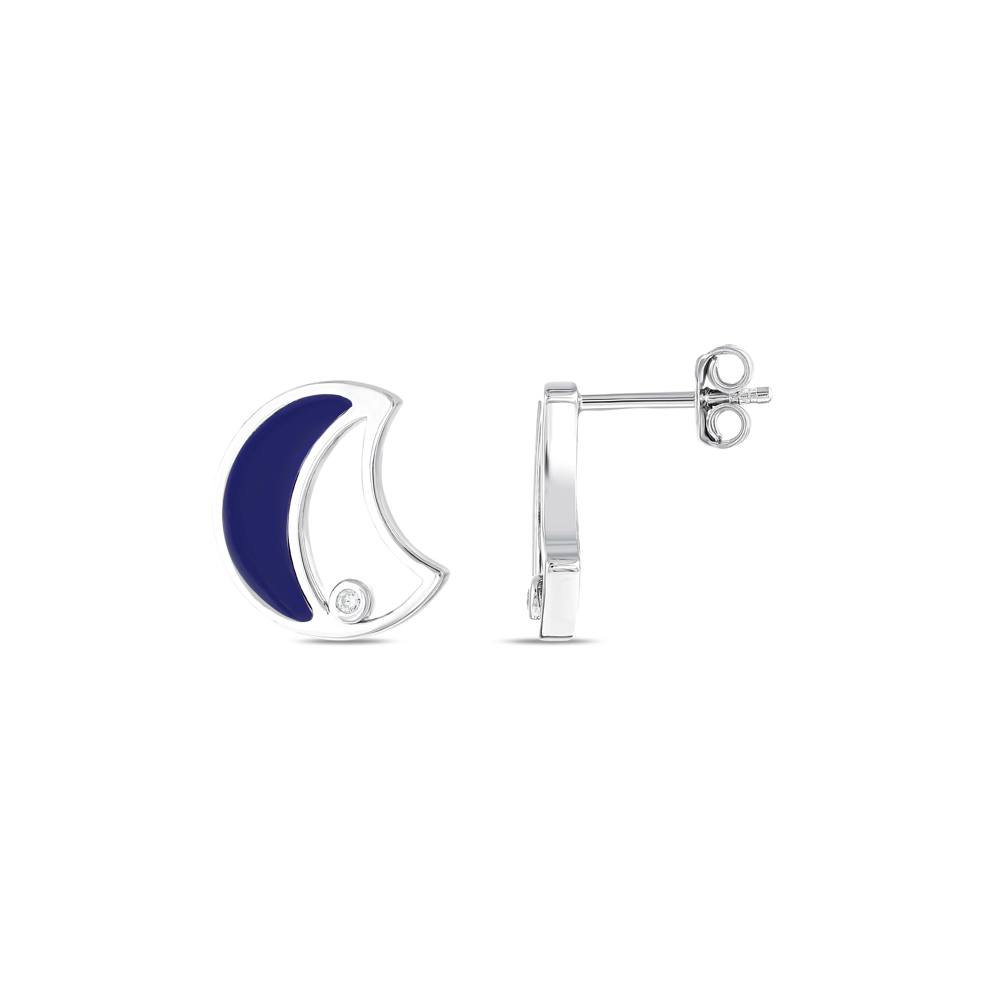 Lucky Gems Collection Lapis Stone Crescent Design Silver Earrings