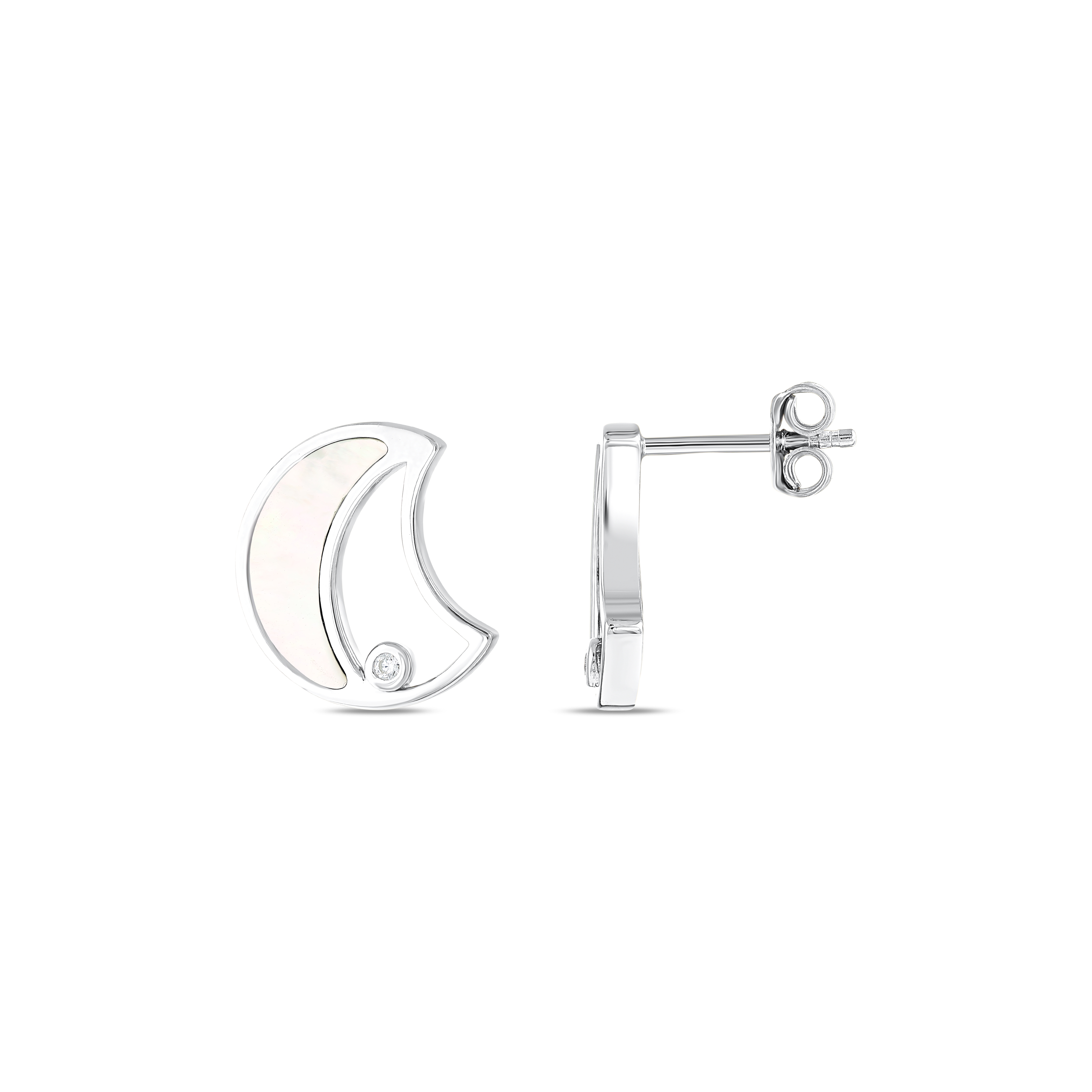 Lucky Gems Collection Mother-of-Pearl Crescent Design Silver Earrings