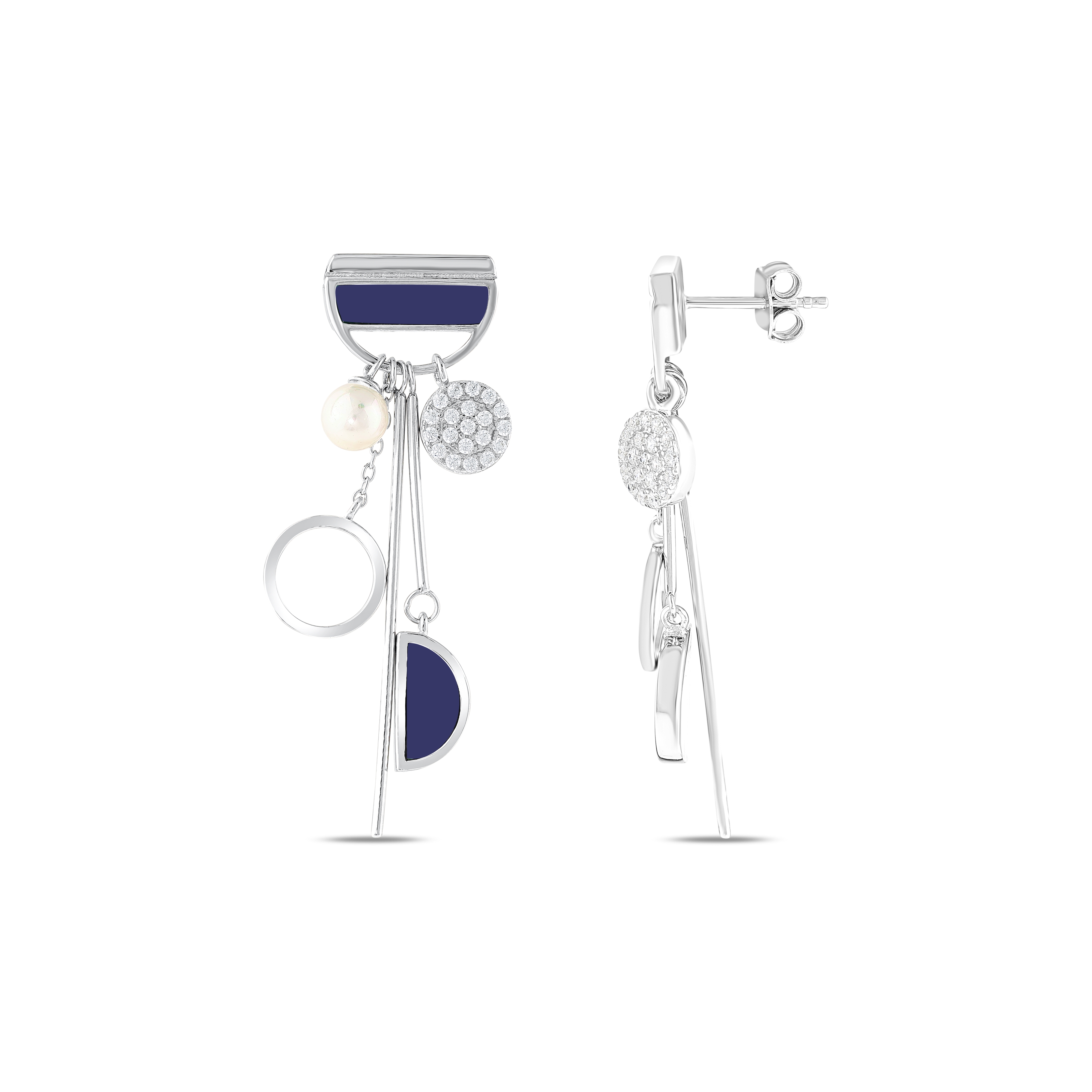 Lucky Gems Collection Lapis Lazuli and Pearl Dangle Silver Earrings