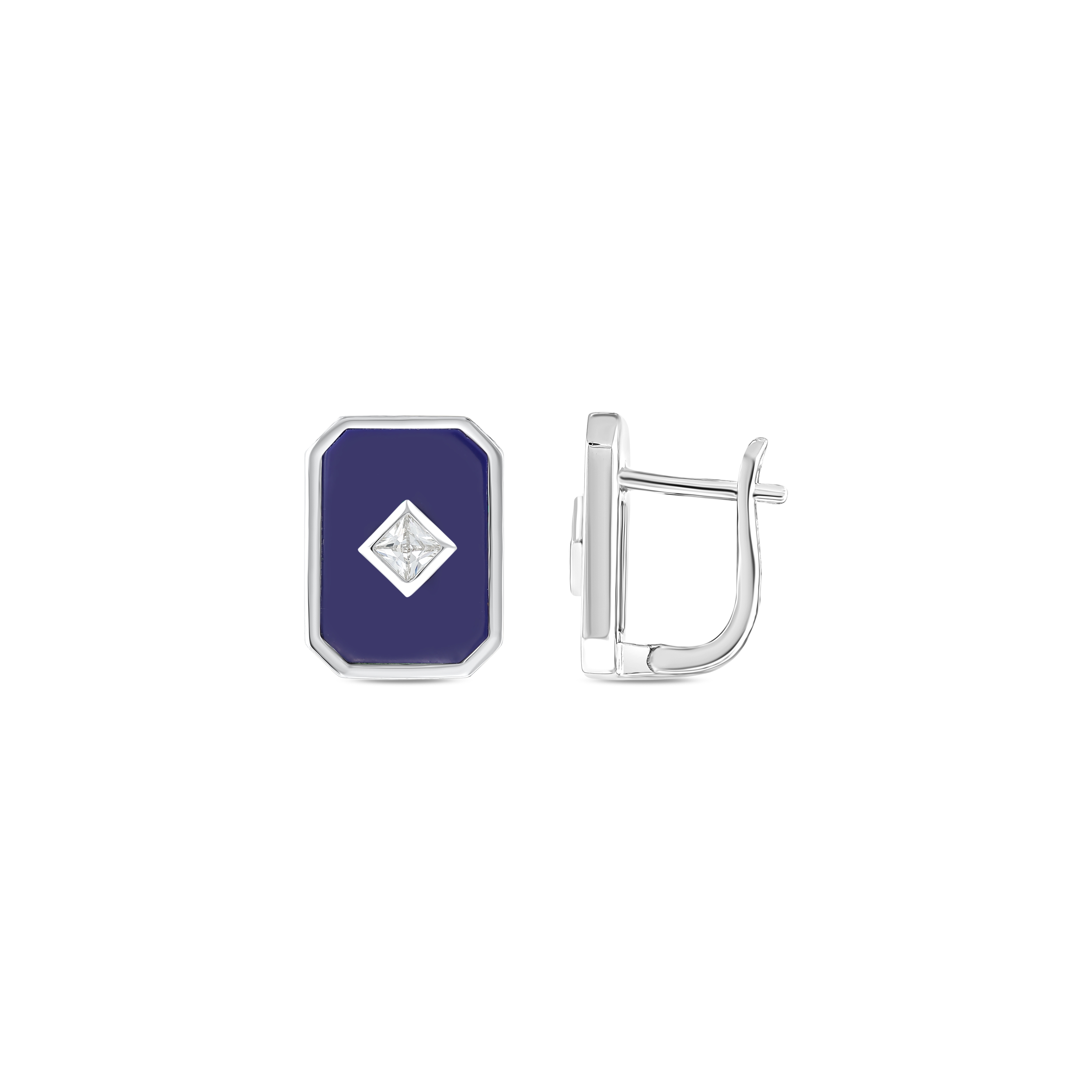 Lucky Gems Collection Lapis Lazuli Rectangular Silver Earrings