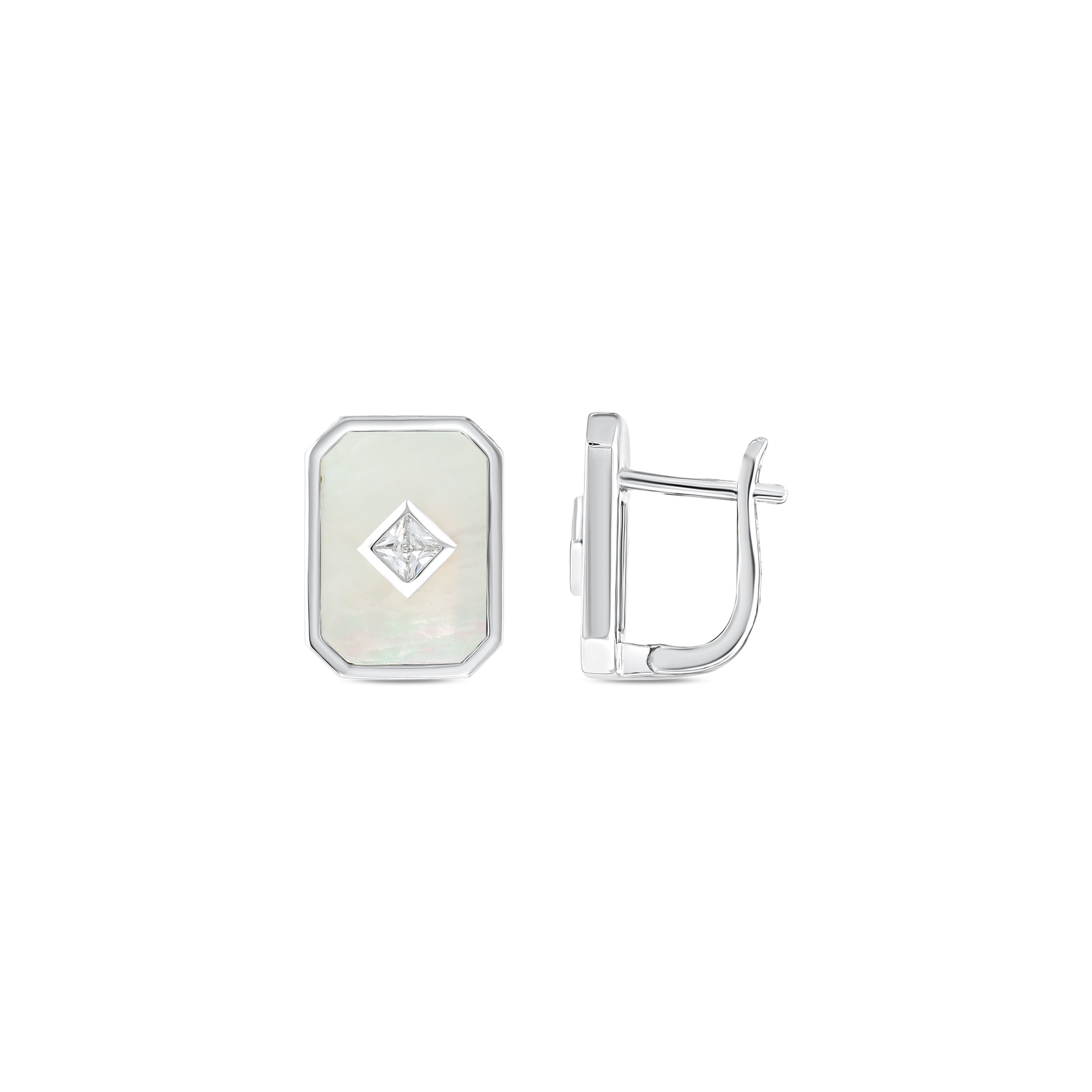 Lucky Gems Collection Mother-of-Pearl Rectangular Silver Earrings