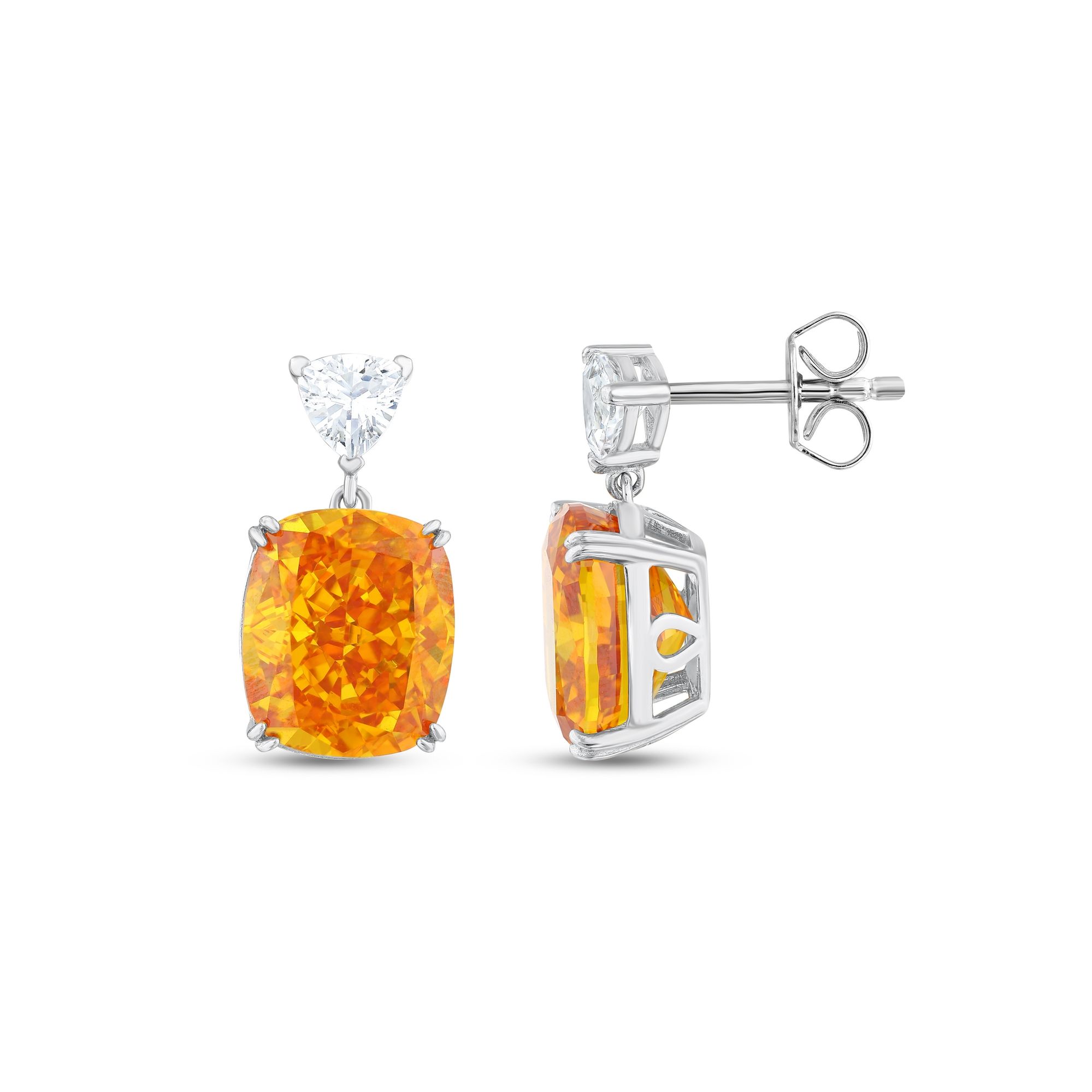 Baguette Collection Orange and White Stone Dangle Silver Earrings