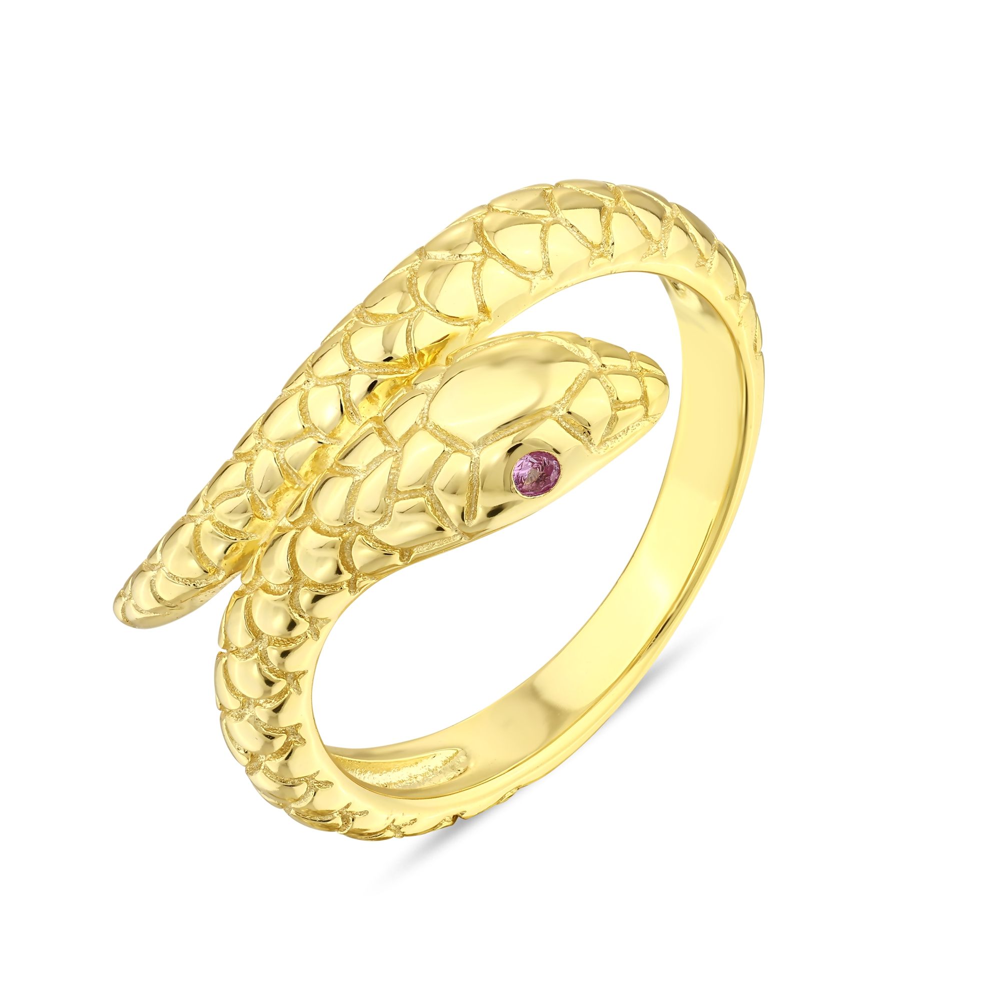 Sun Collection Pink-Eyed Snake Figure Silver Ring