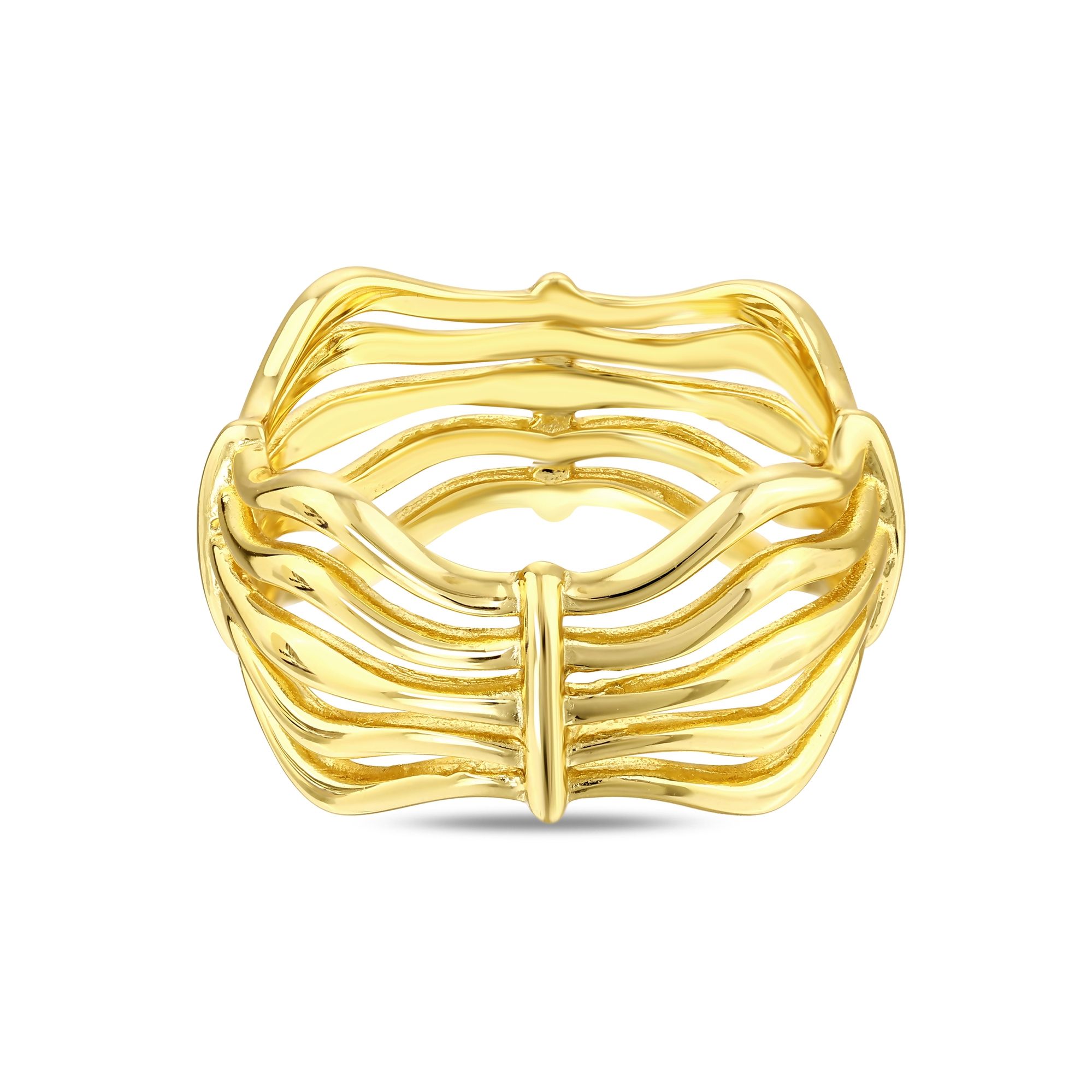 Sun Collection Multi-Stripe Wavy Wide Silver Ring