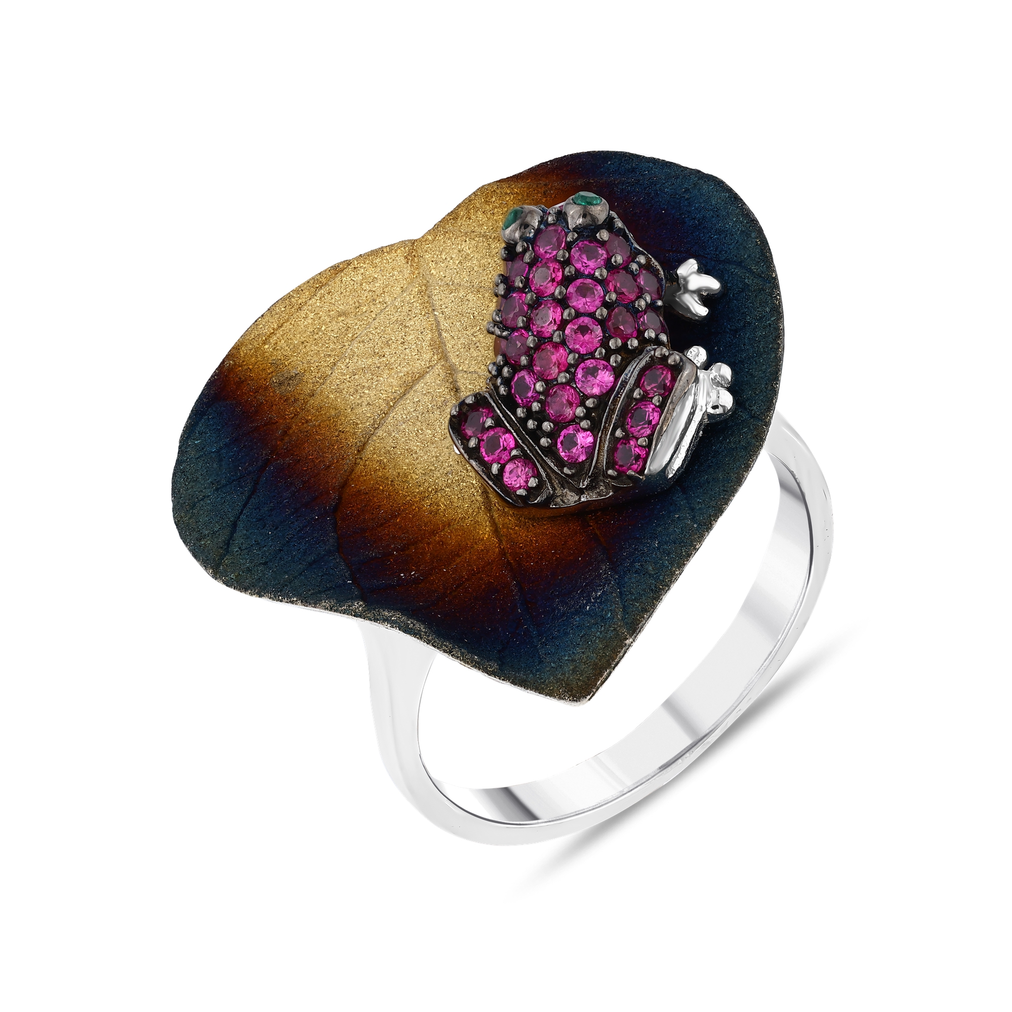 Global Warming Enamelled Pink Stone Frog Figure Heart Ring