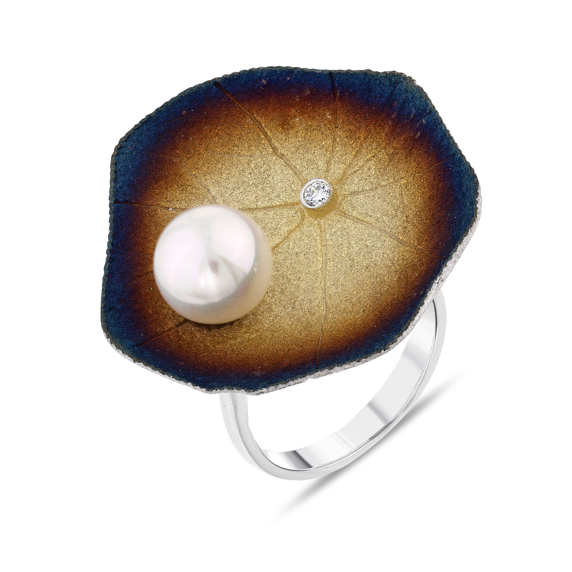 Global Warming White Pearl and Stone Detailed Burnt Color Enamel Leaf