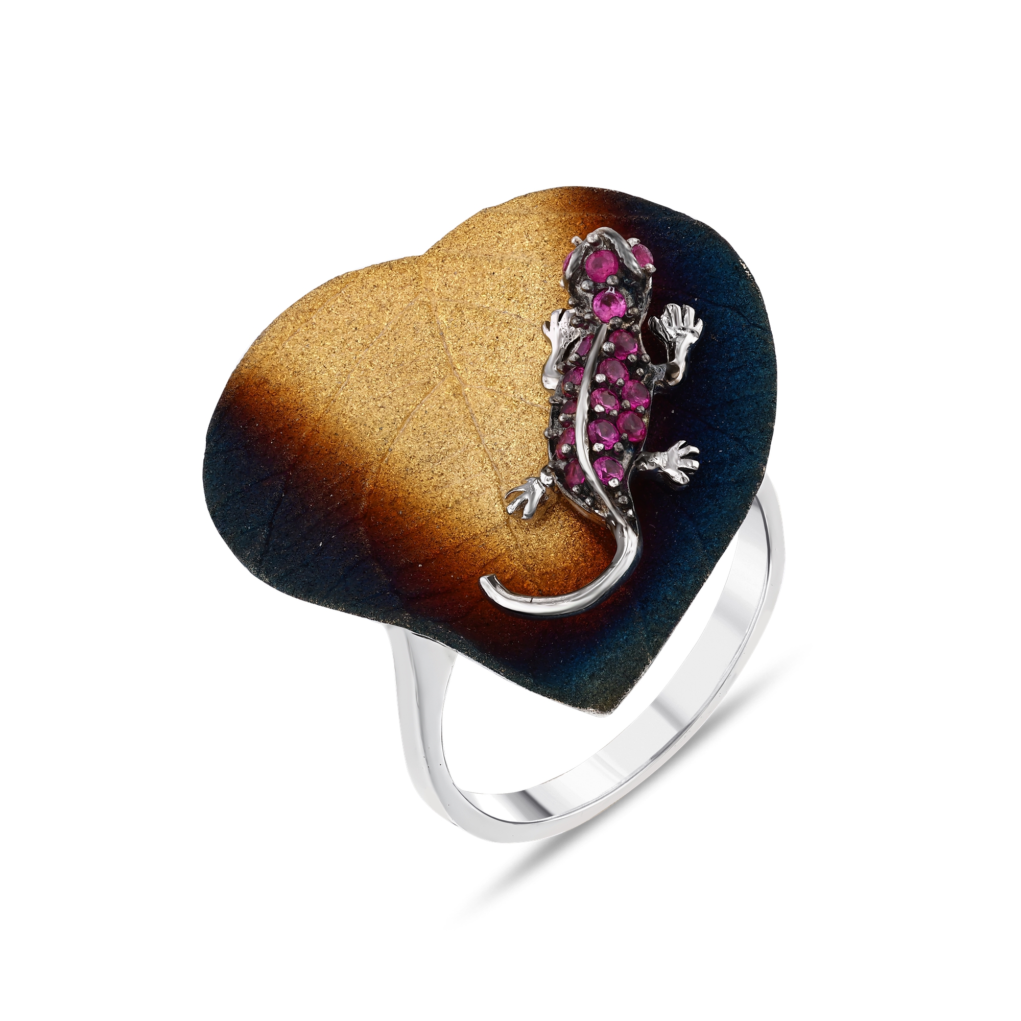 Global Warming Purple Lizard Figure Silver Ring