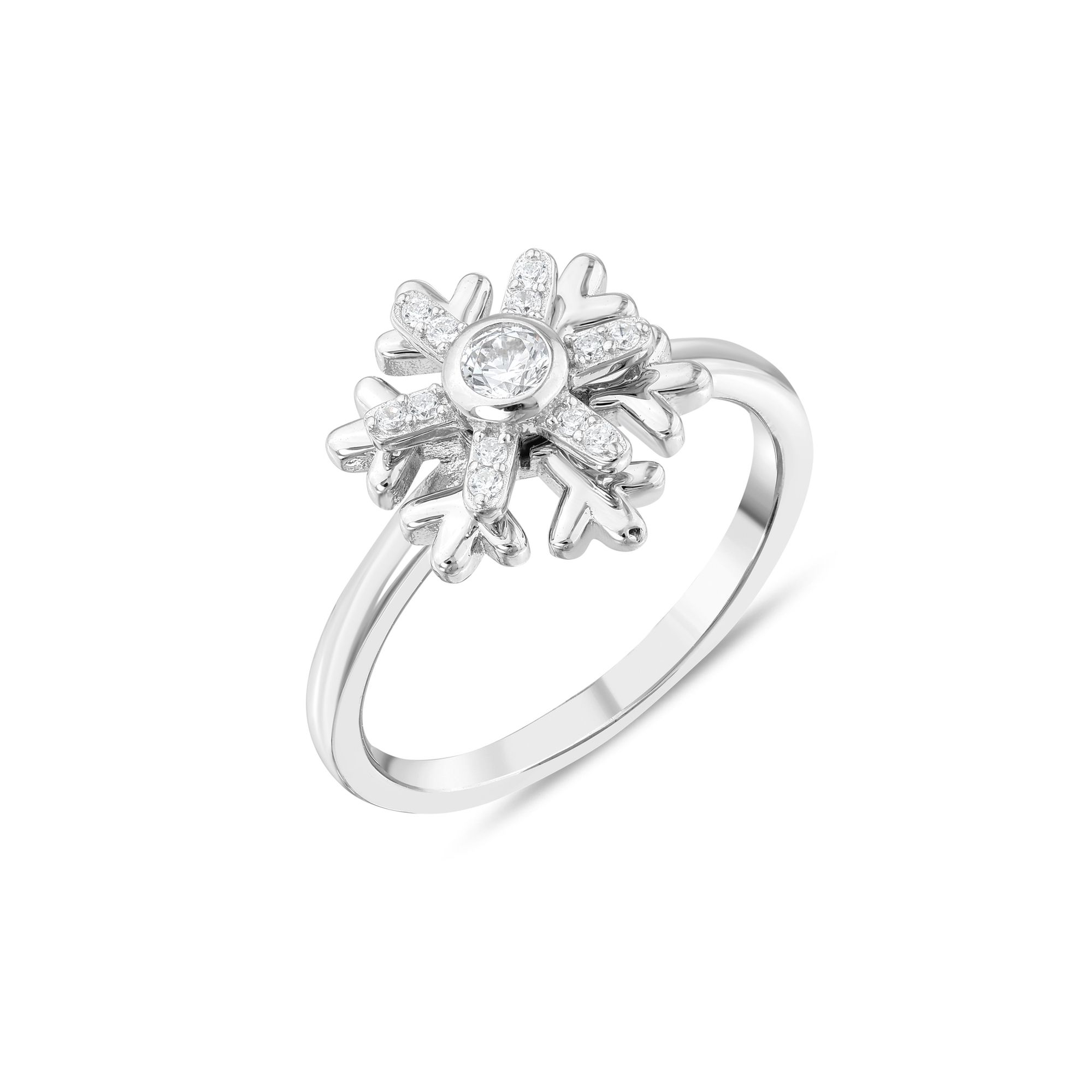 Gift Collection White Stone Snowflake Silver Ring