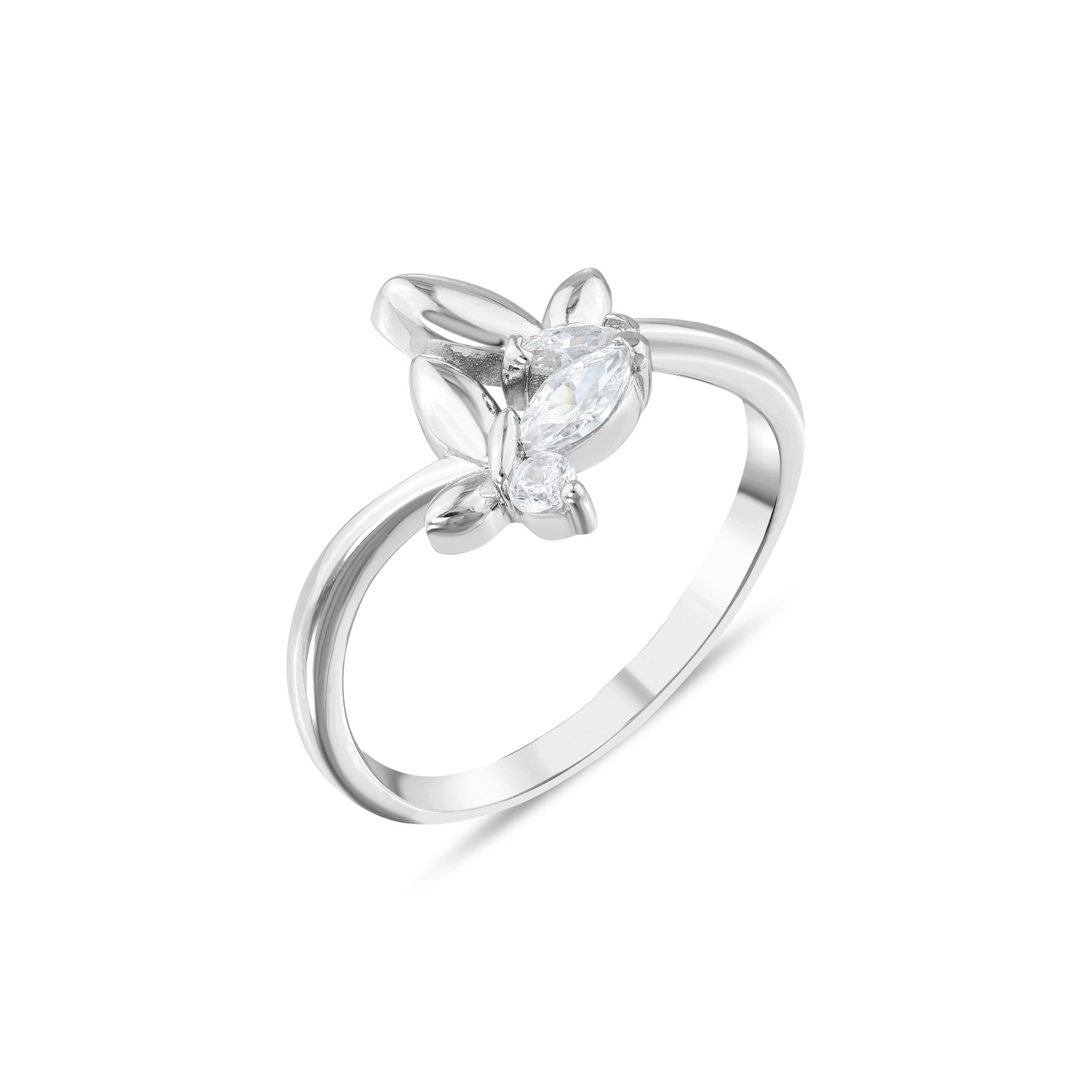 Gift Collection White Stone Thin Leaf Model Silver Ring