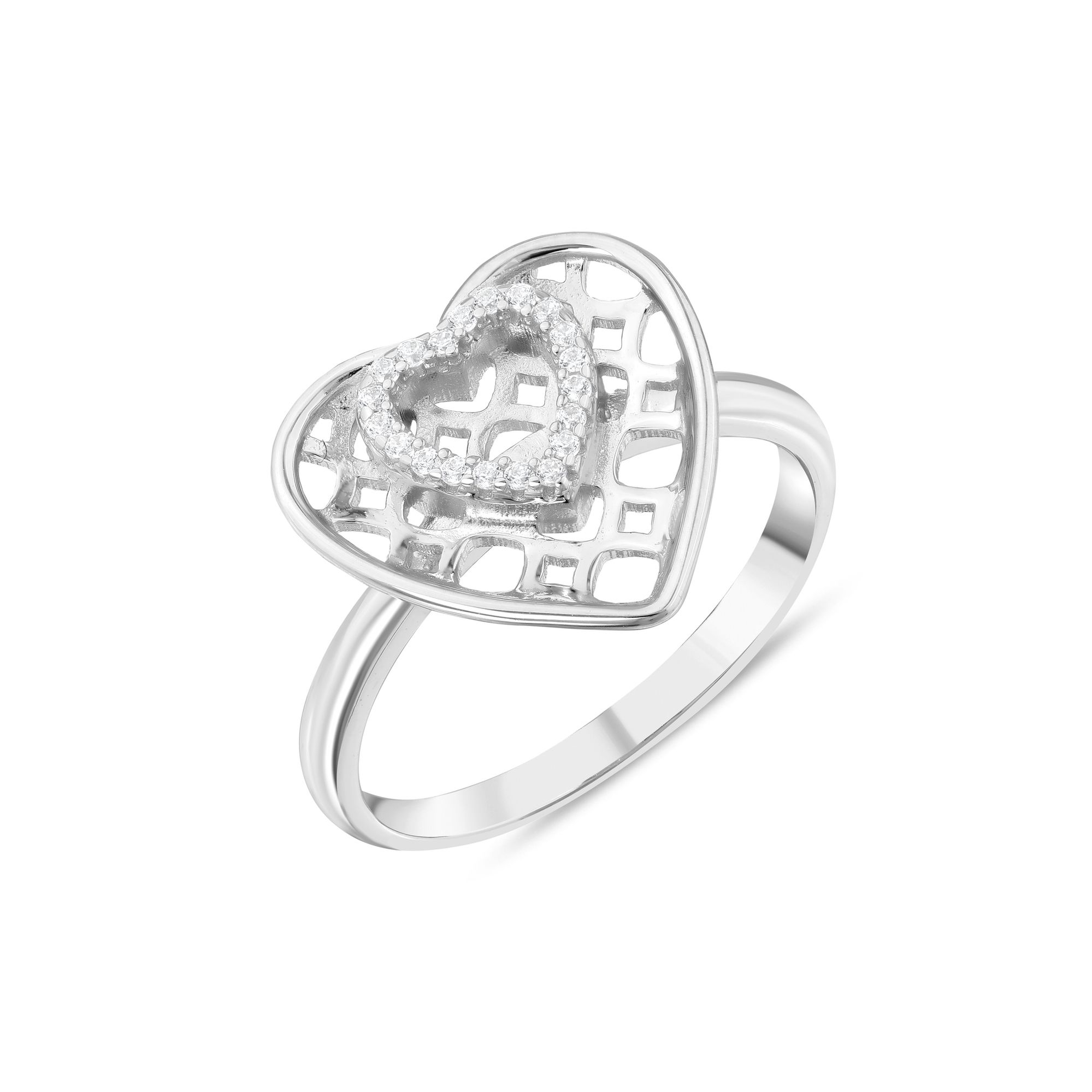 Gift Collection Zircon Stone Double Heart Silver Ring