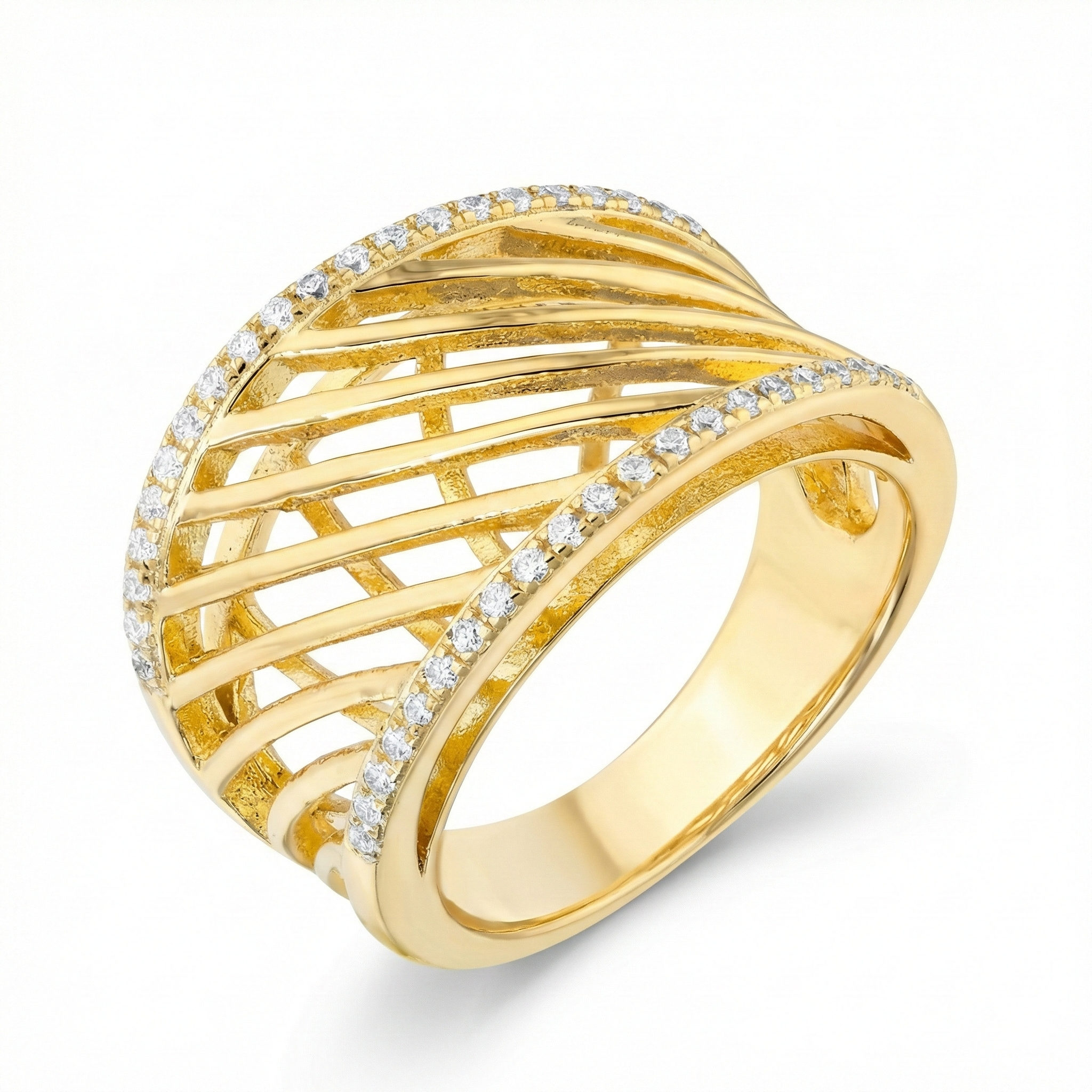 Gift Collection Yellow Rhodium Multi-Row Cage Silver Ring