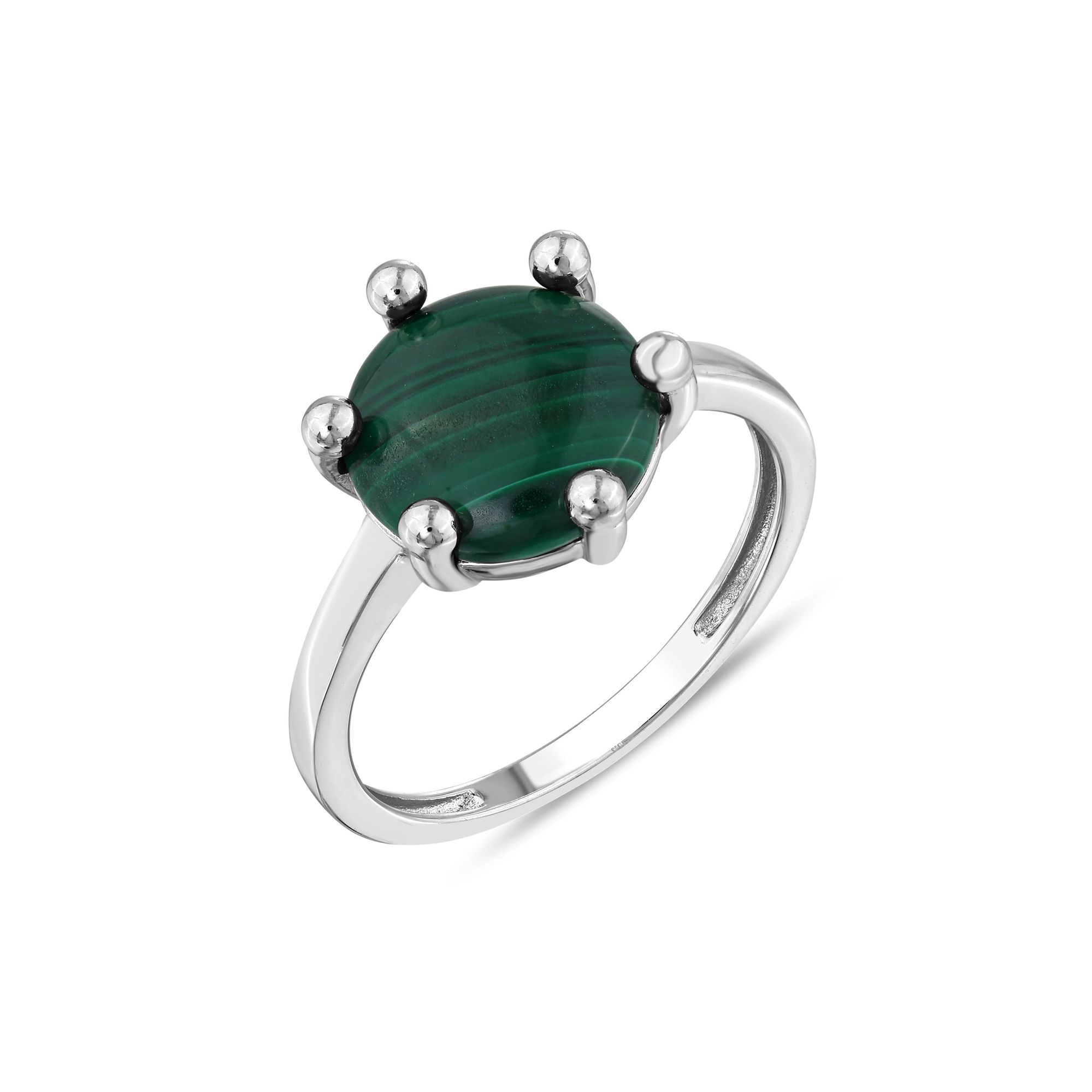 Lucky Gems Collection Round Natural Malachite Stone Silver Ring