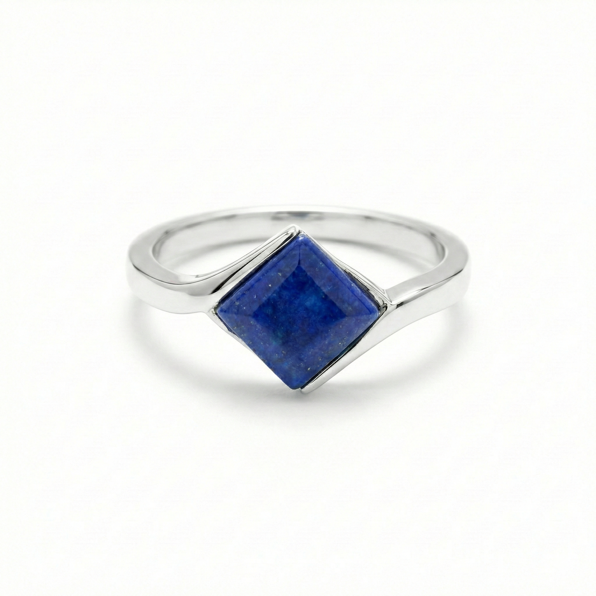 Lucky Gems Collection Rectangular Cut Lapis Stone Silver Ring