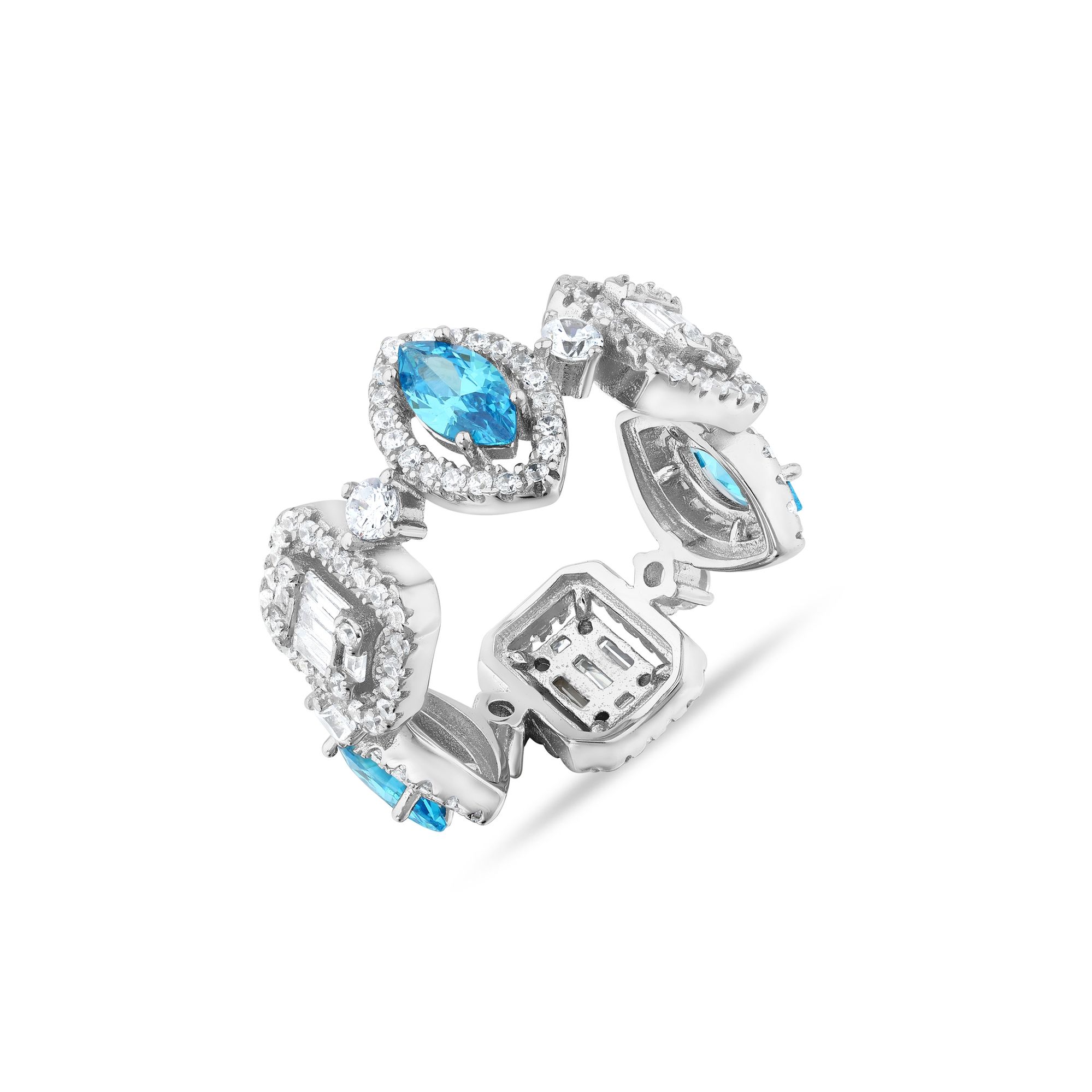 Baguette Collection Marquise &amp; Baguette Stone Full Eternity Silver Ring