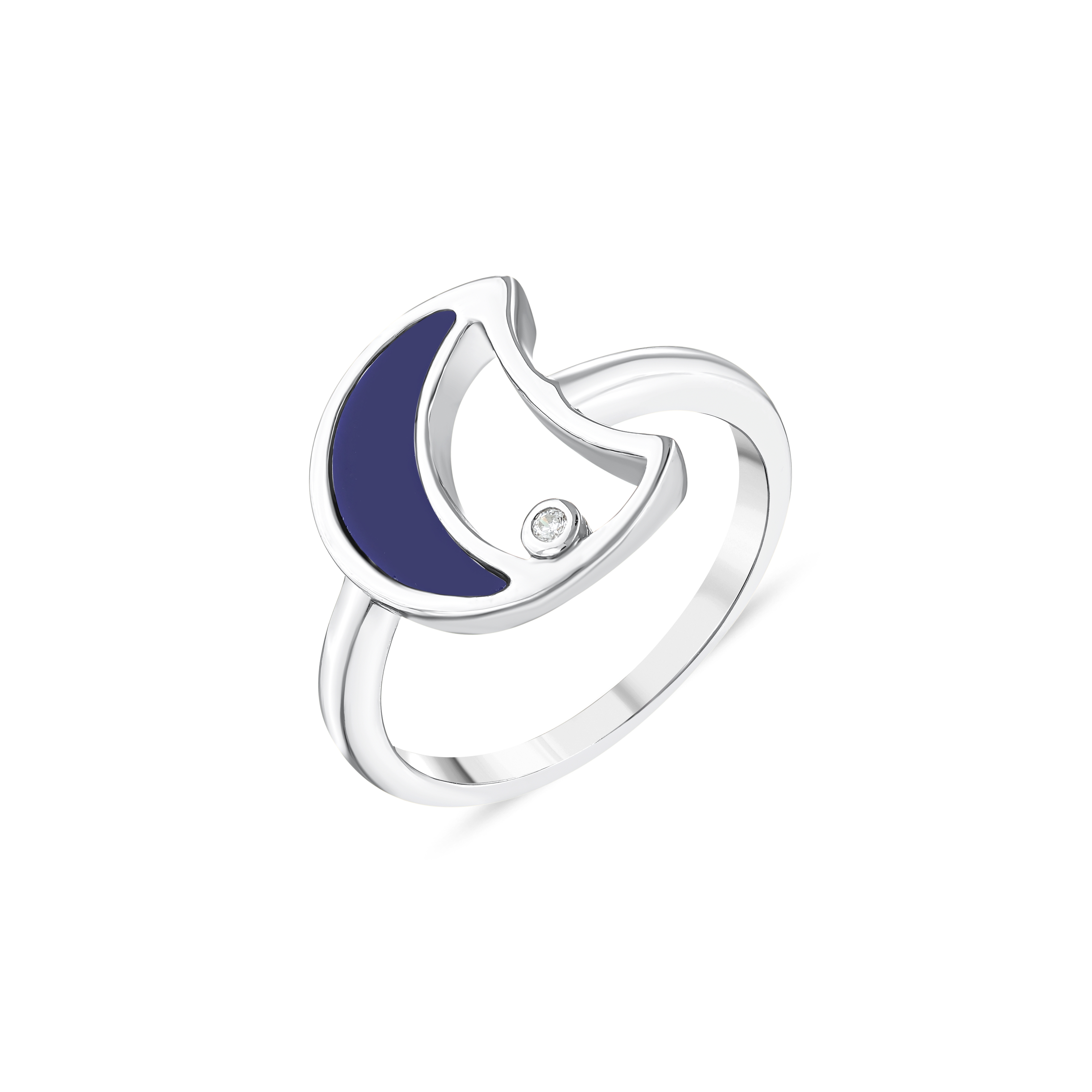 Lucky Gems Collection Lapis Stone Crescent Figure Silver Ring