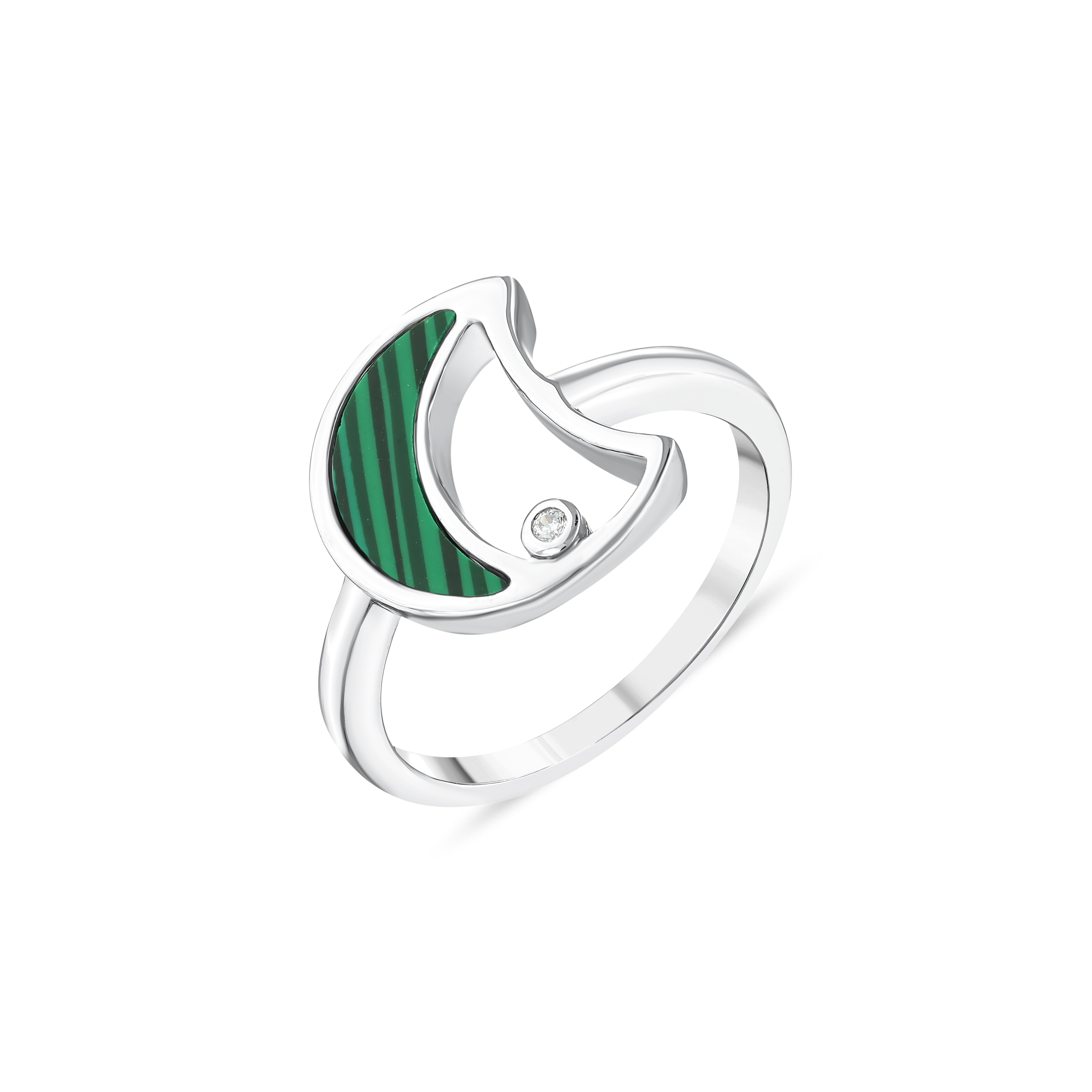 Lucky Gems Collection Malachite Crescent Silver Ring
