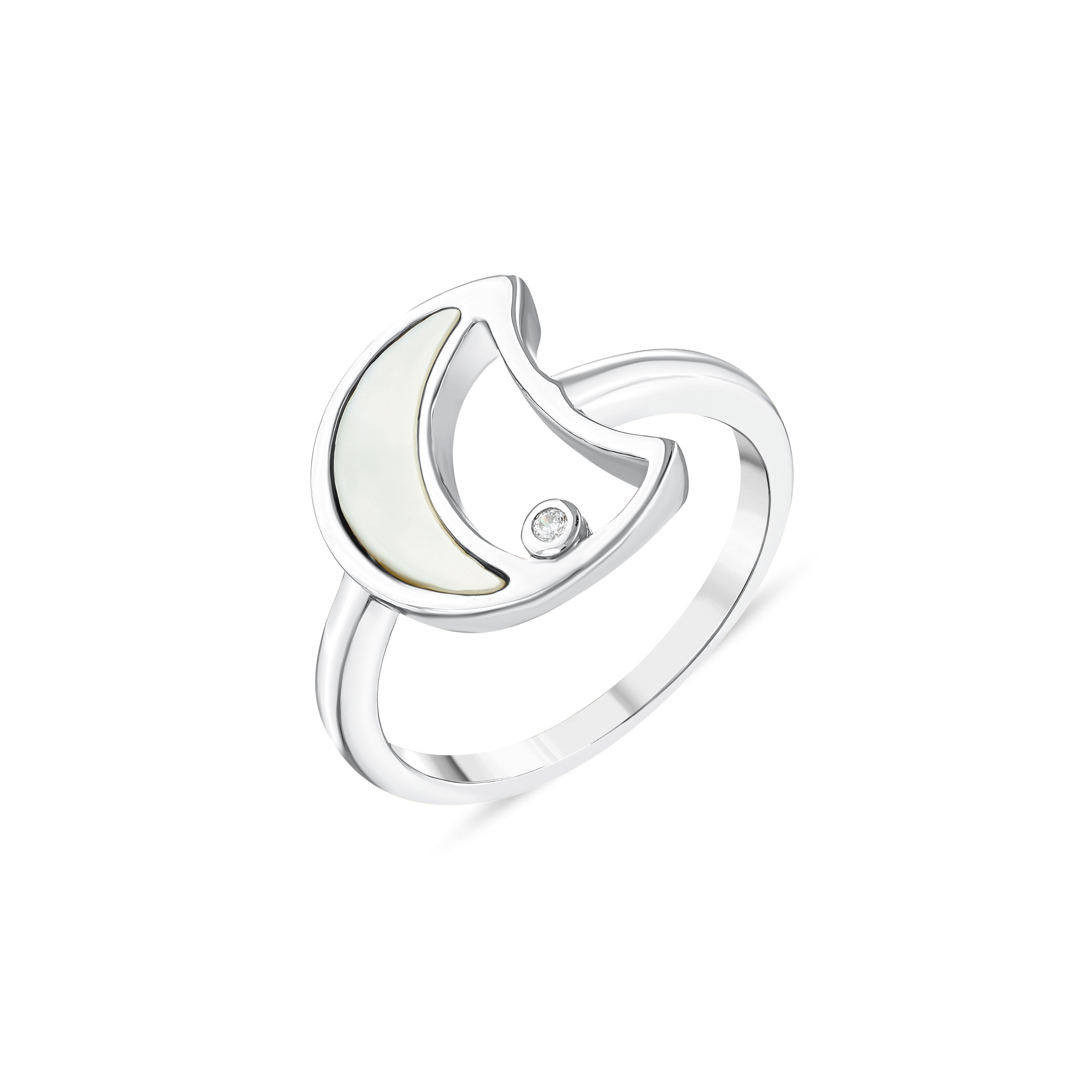Lucky Gems Collection Mother-of-Pearl Crescent Moon Silver Ring