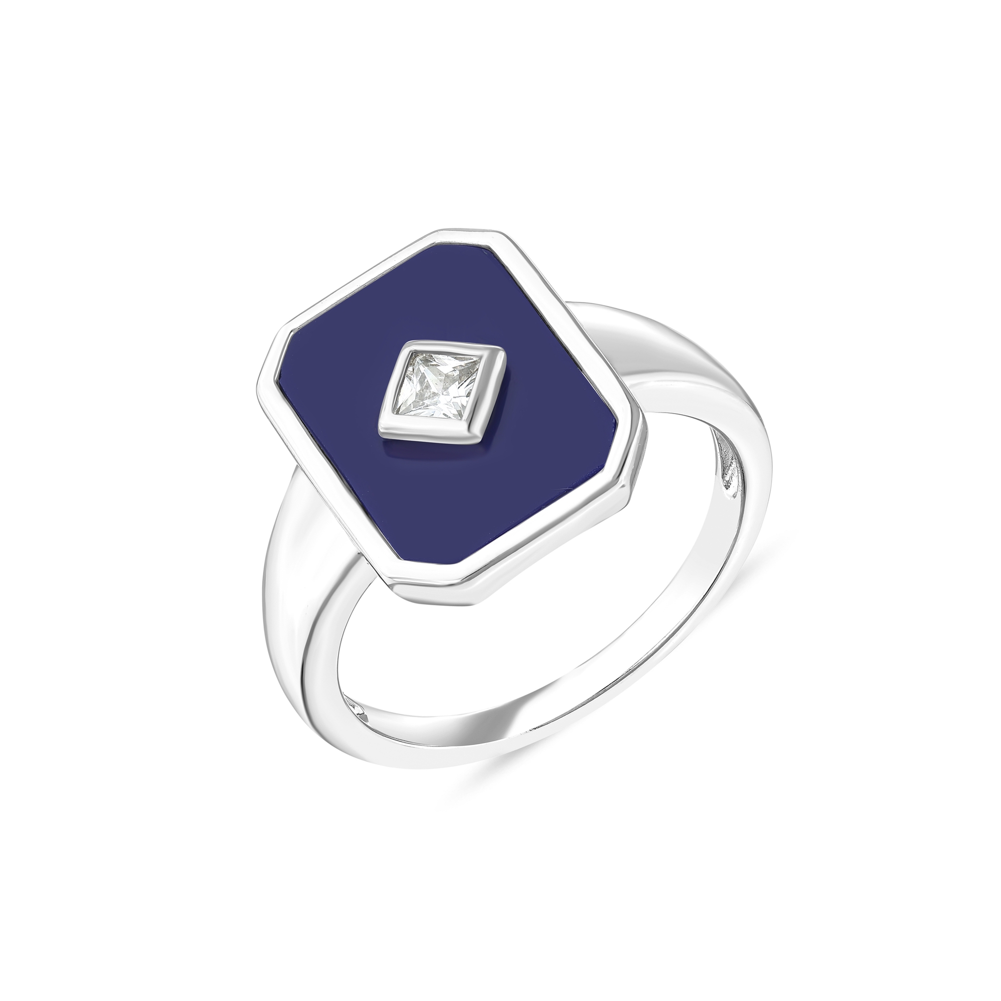 Lucky Gems Collection Rectangular Silver Ring with Lapis Stone