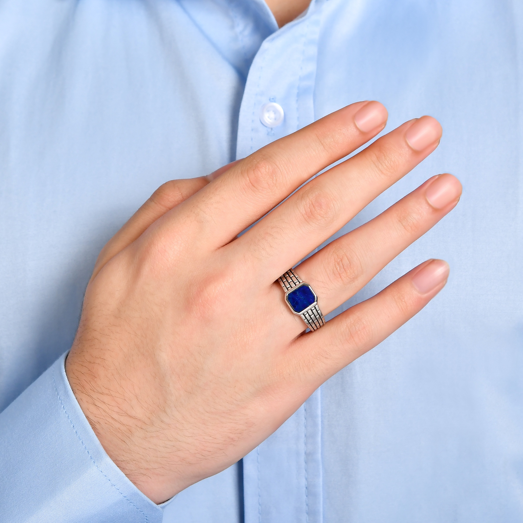 Bravoman Collection Lapis Stone Octagonal Ring