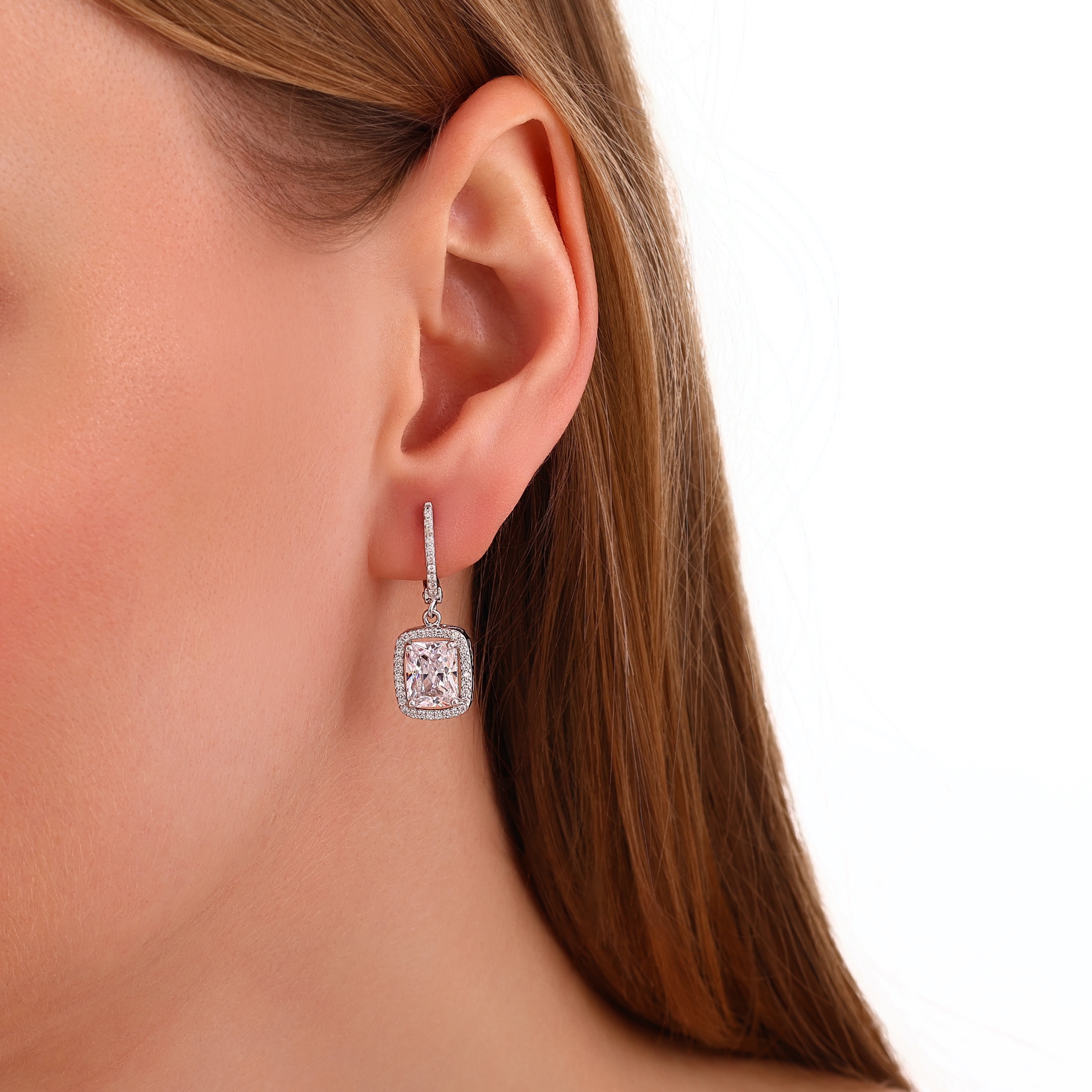 Gift Collection Baguette Cut Pink Dangle Earrings