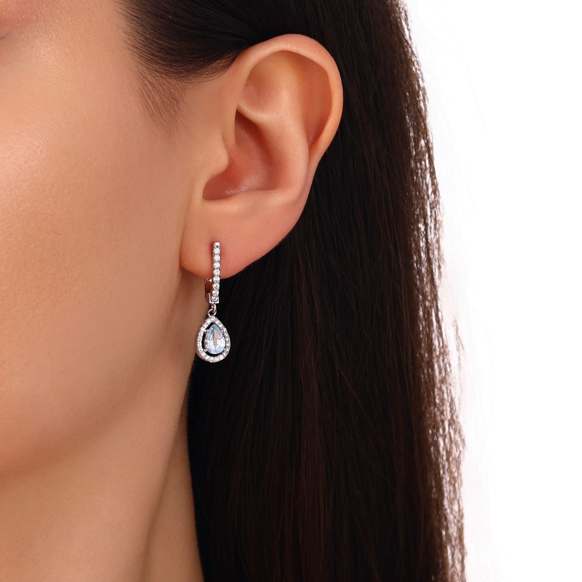 Gift Collection Teardrop Cut Blue Stone Dangle Earrings