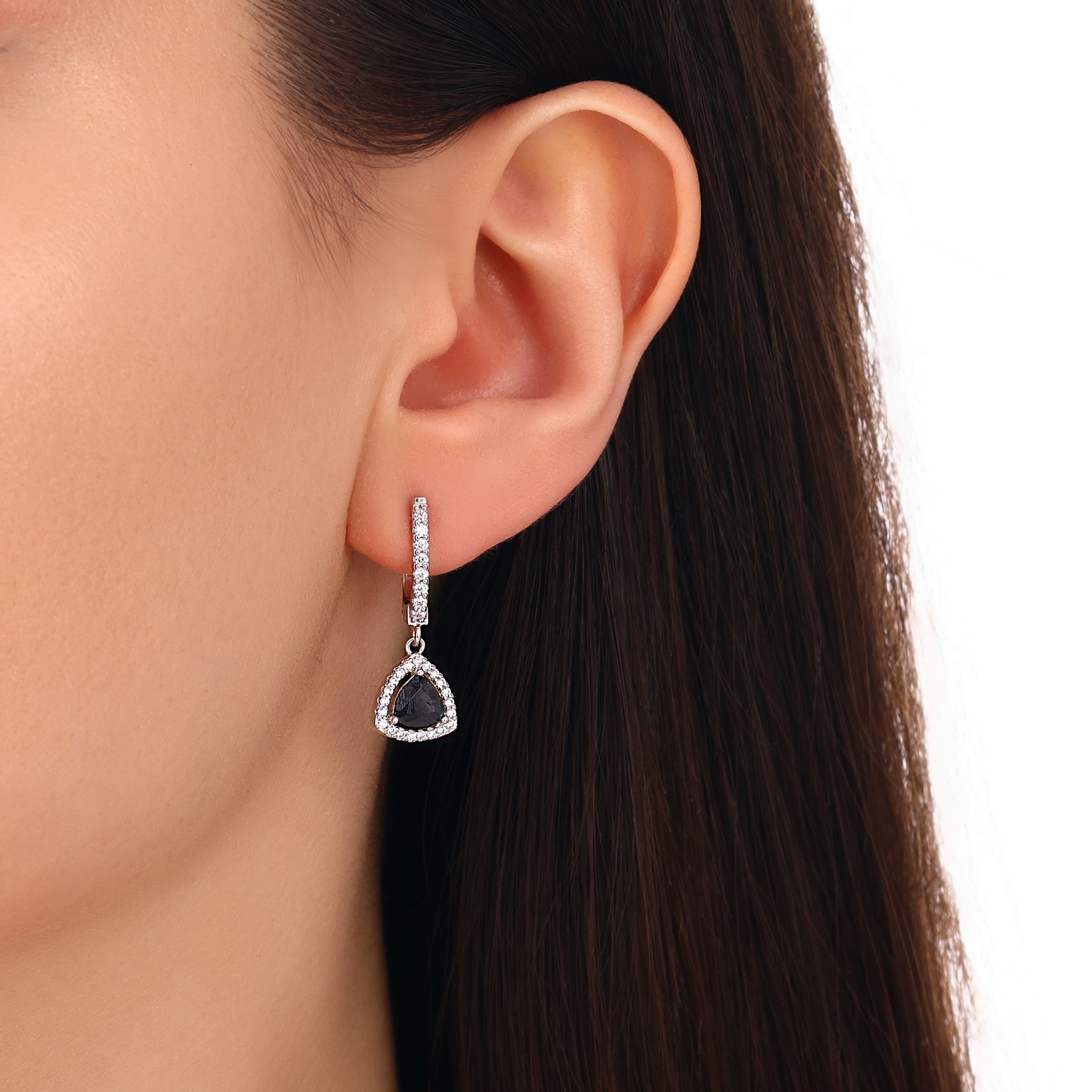Gift Collection Trillion Cut Black Stone Dangle Earrings