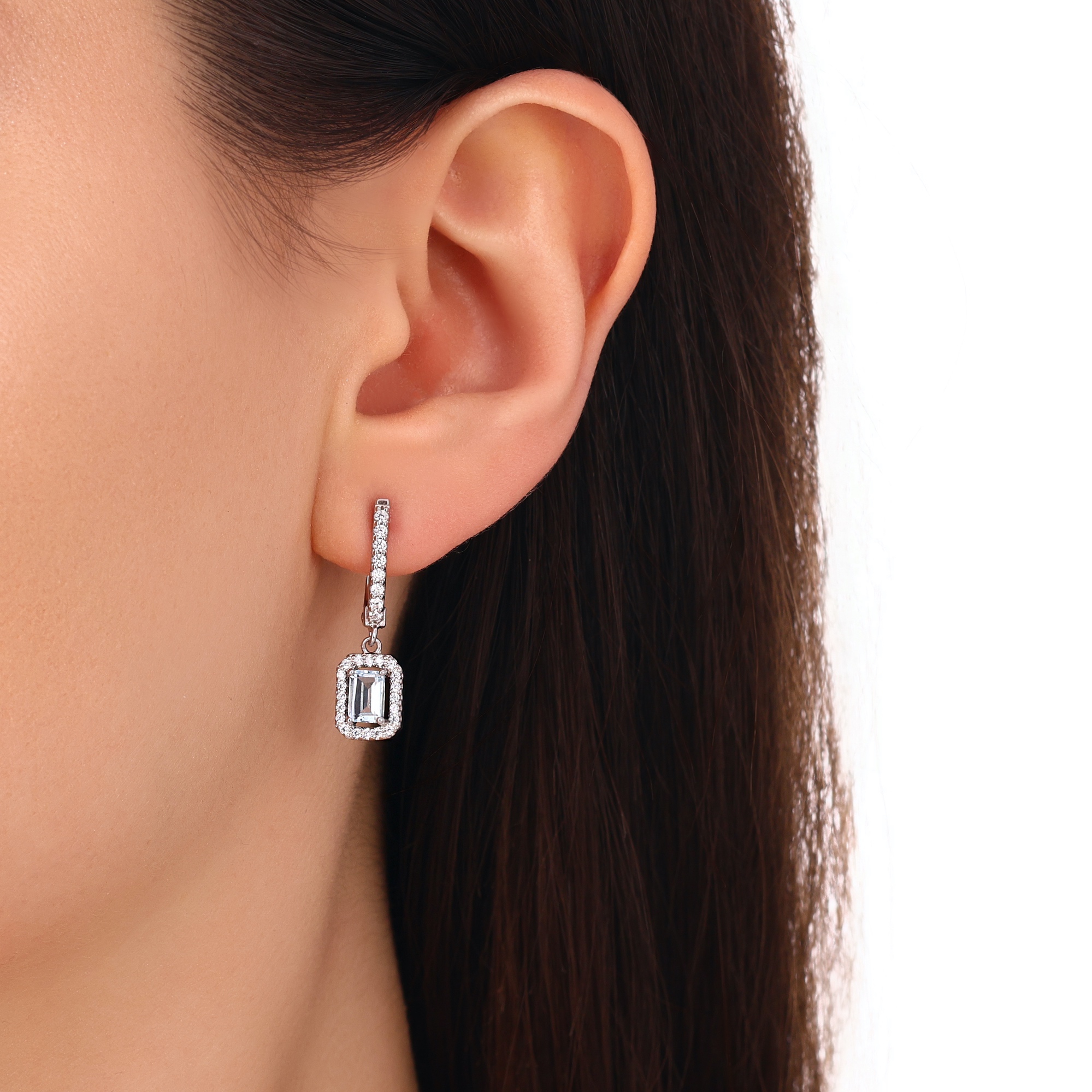 Gift Collection Baguette Cut White Stone Dangle Earrings